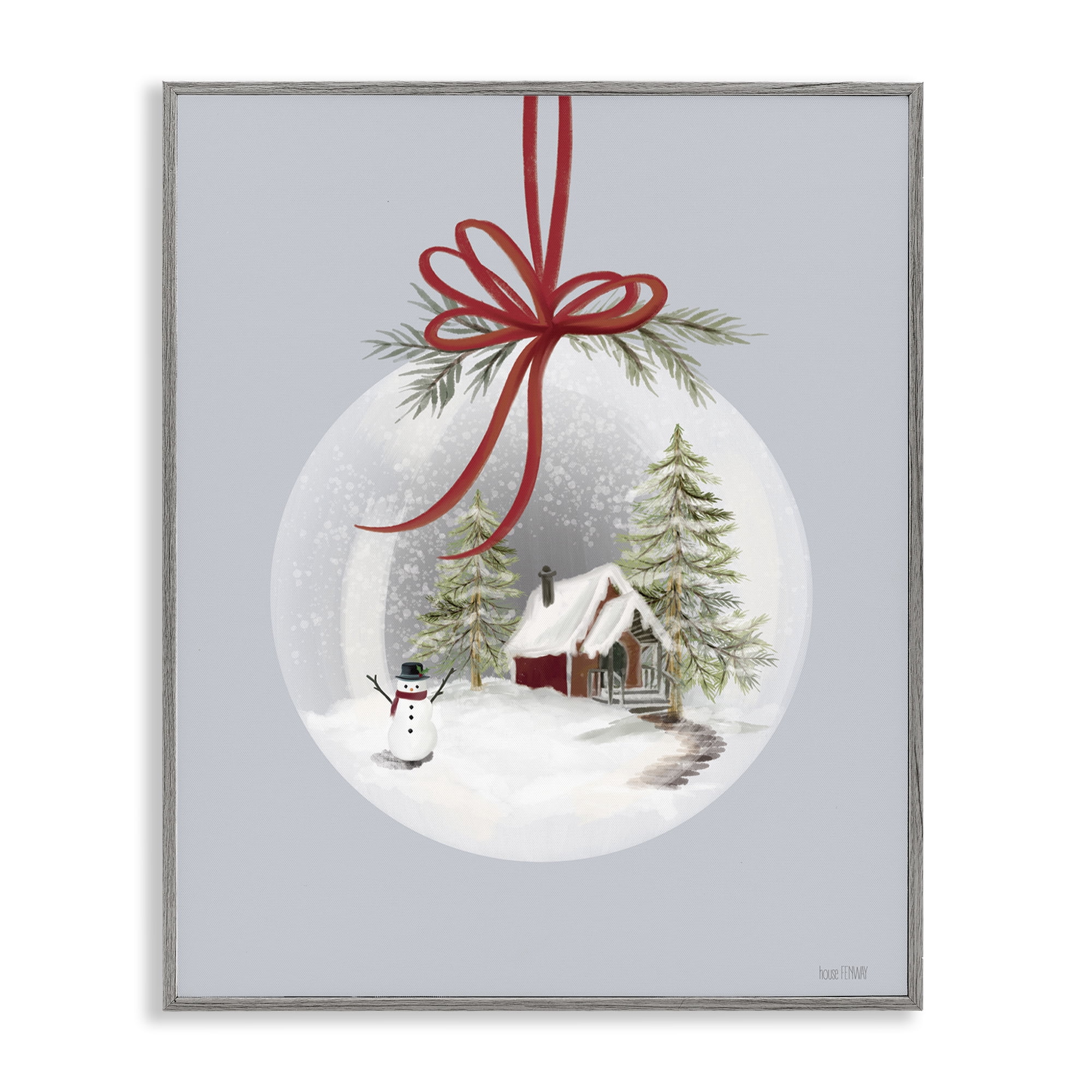 Stupell Industries Cottage Scene Snowglobe Holiday Painting Gray Framed Art Print Wall Art, 11 x 14