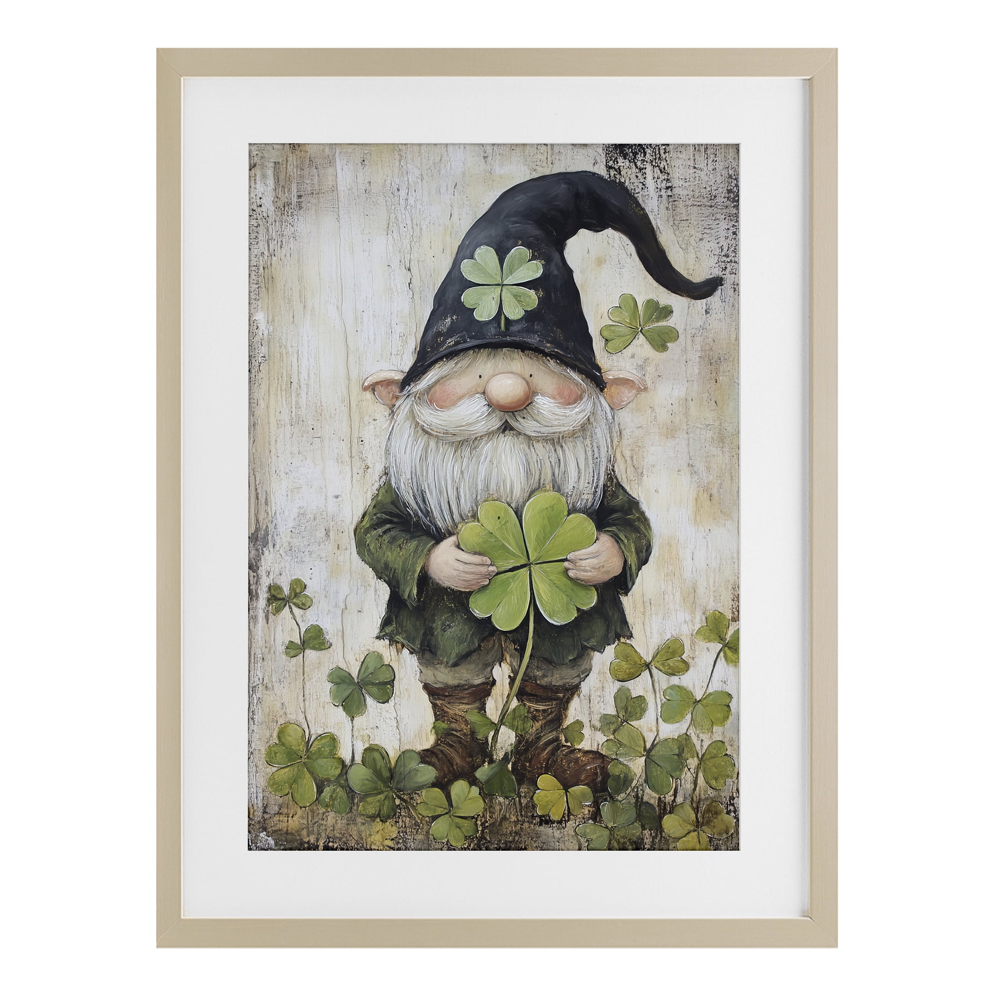 Stupell Industries Cottage Shamrock Gnome Birch Framed Print Under Glass, design by Tina LeCour