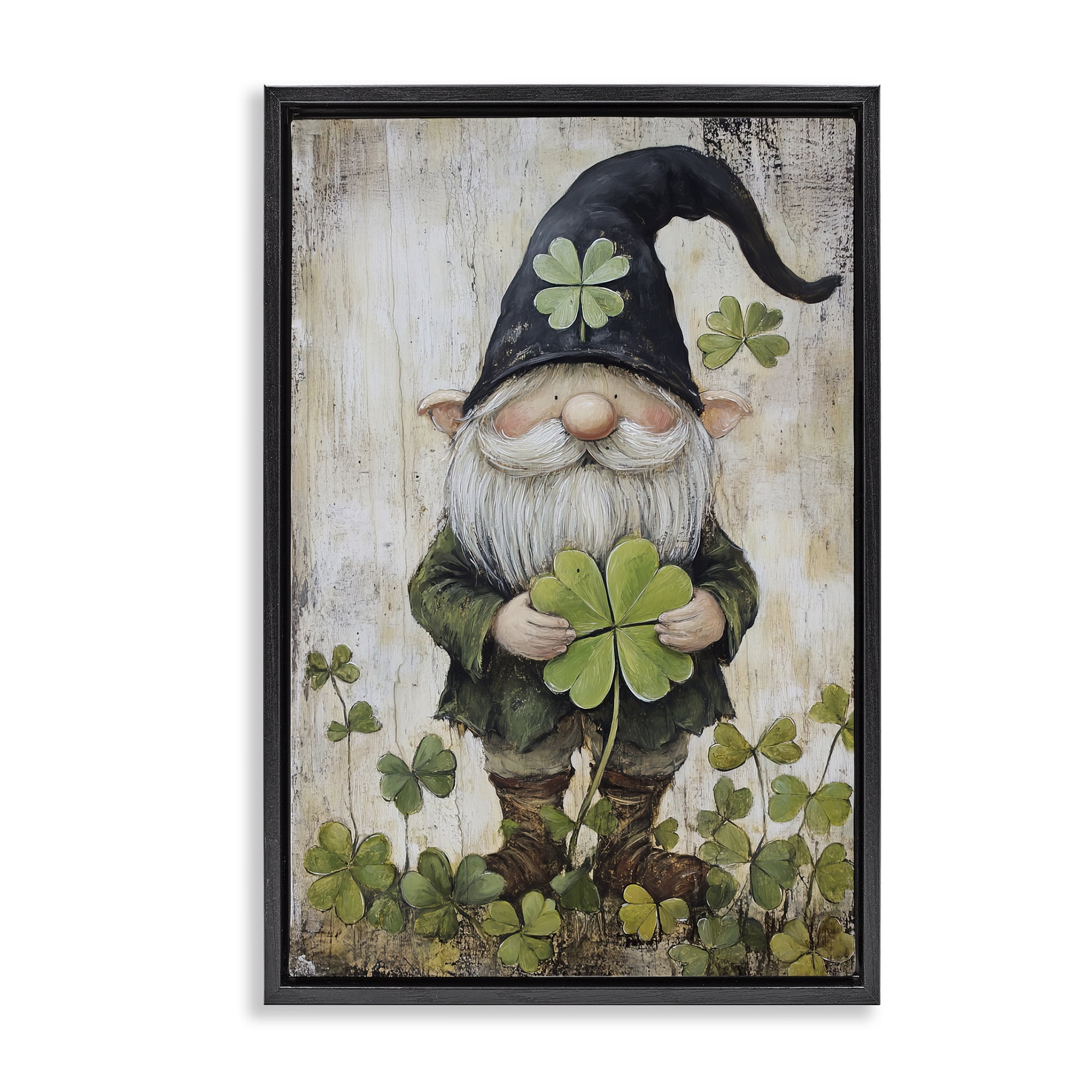 Stupell Industries Cottage Shamrock Gnome Black Framed Floater Canvas Wall Art, design by Tina LeCour