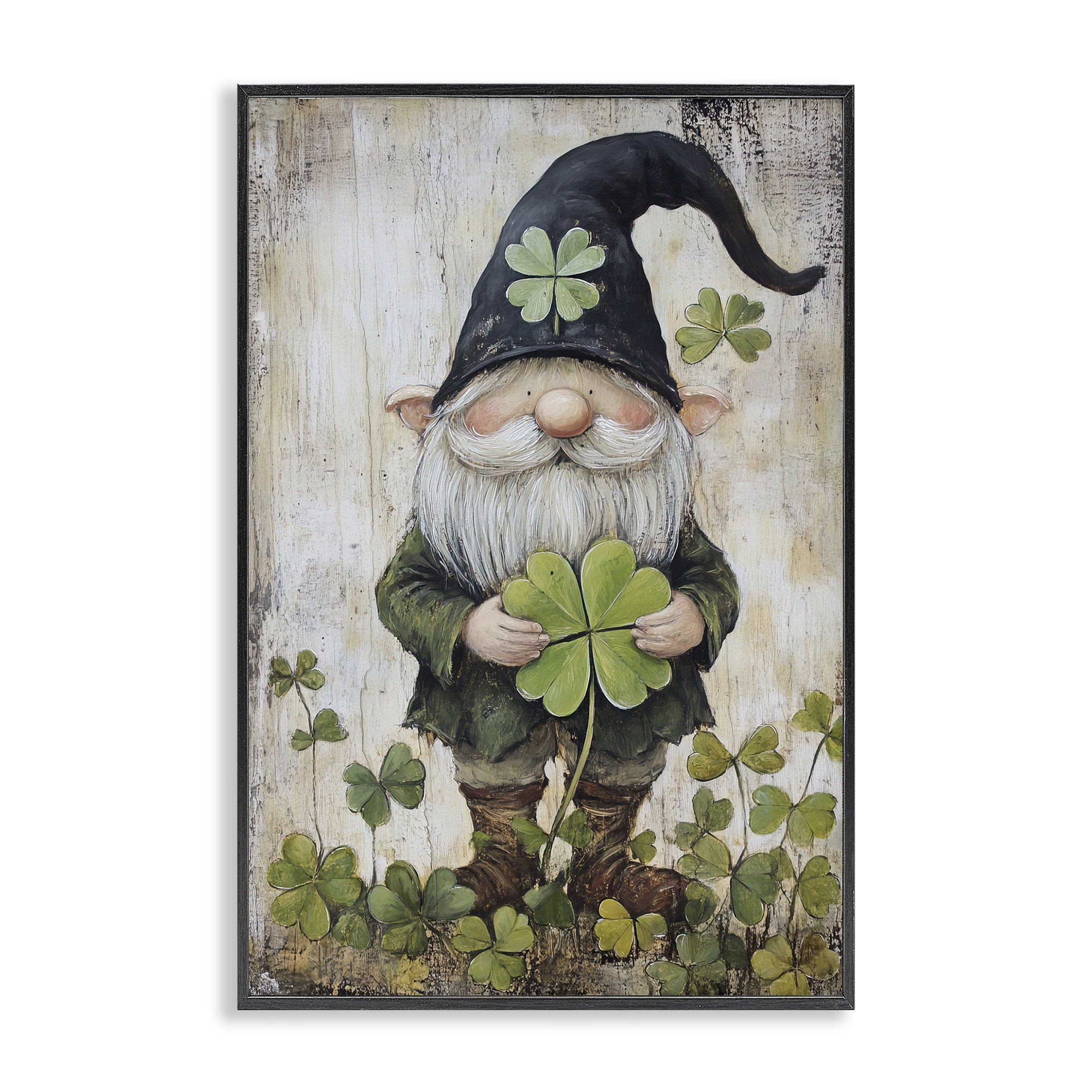 Stupell Industries Cottage Shamrock Gnome Black Framed Giclee Art, design by Tina LeCour