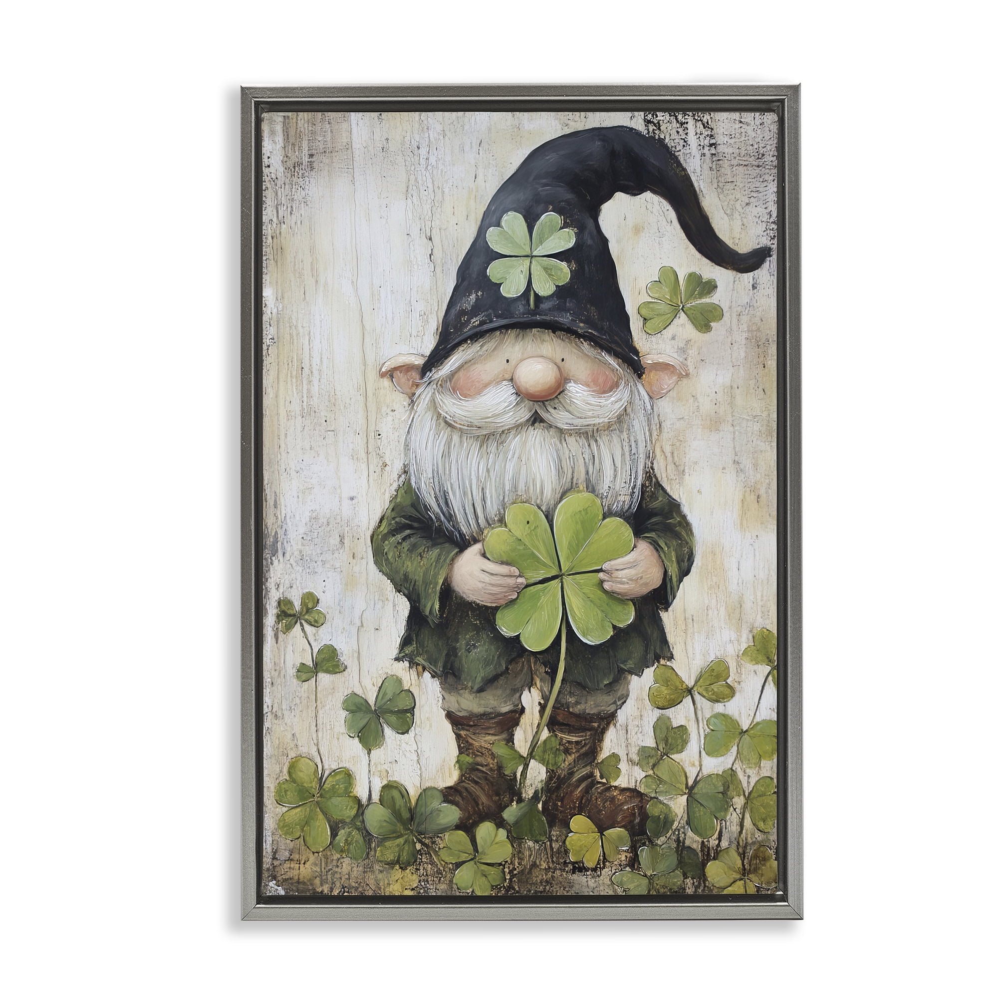 Stupell Industries Cottage Shamrock Gnome Gray Framed Floater Canvas Wall Art, design by Tina LeCour