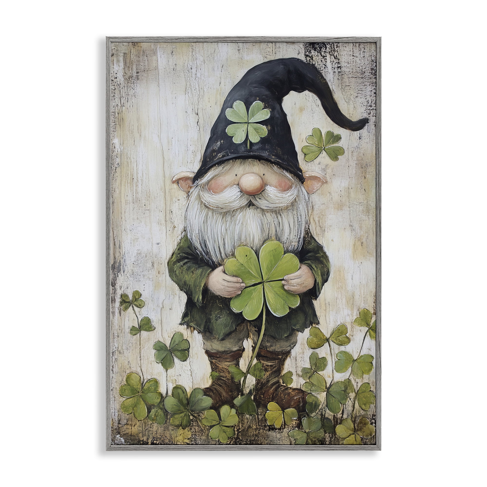 Stupell Industries Cottage Shamrock Gnome Gray Framed Giclee Art, design by Tina LeCour
