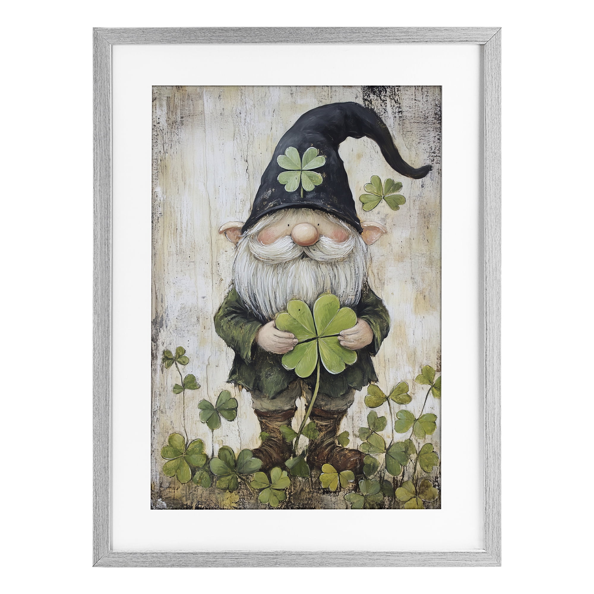 Stupell Industries Cottage Shamrock Gnome Gray Framed Print Under Glass, design by Tina LeCour