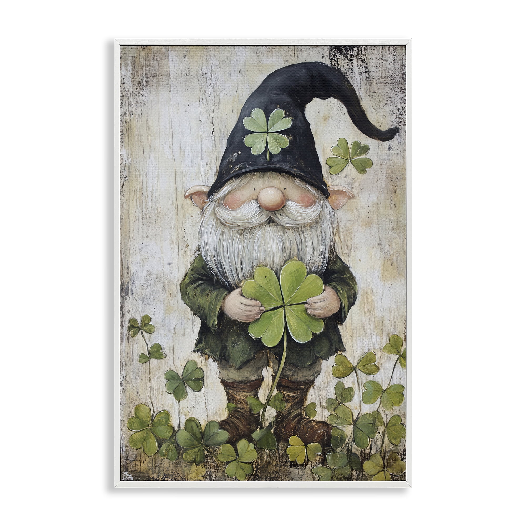 Stupell Industries Cottage Shamrock Gnome White Framed Giclee Art, design by Tina LeCour