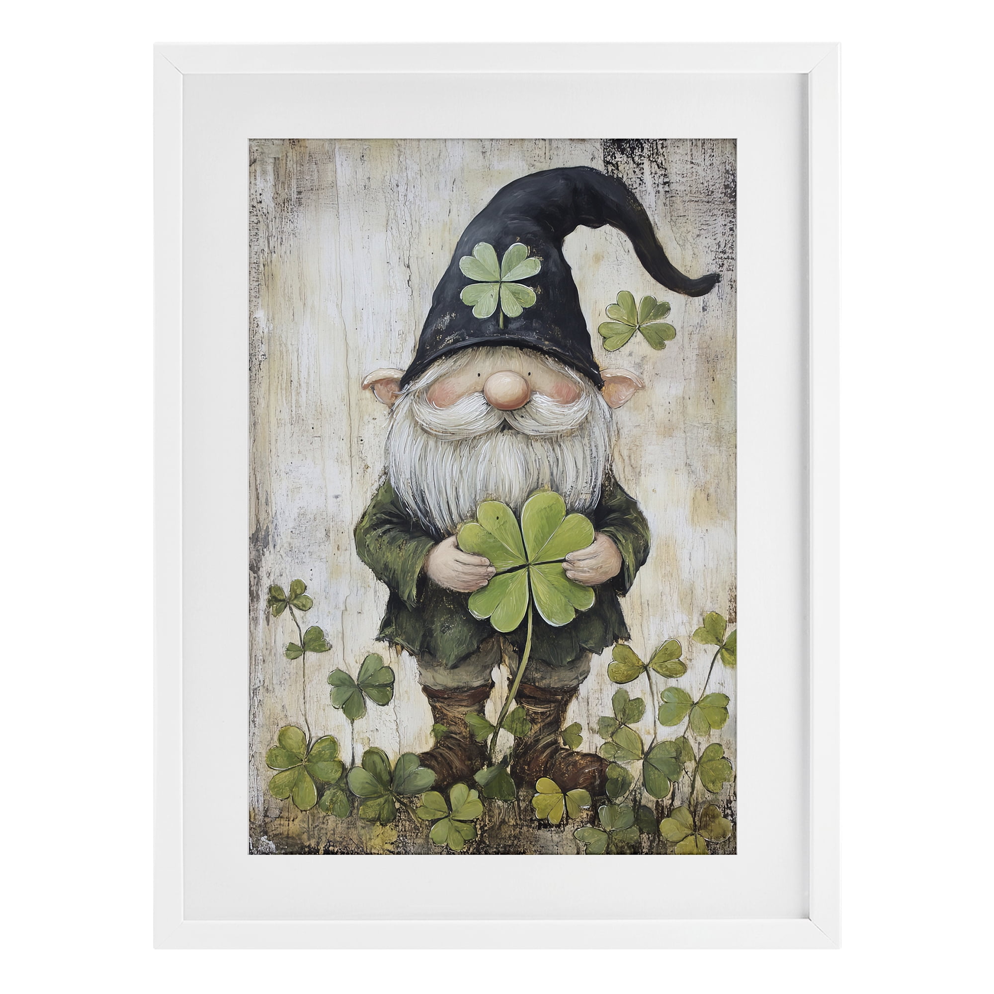 Stupell Industries Cottage Shamrock Gnome White Framed Print Under Glass, design by Tina LeCour