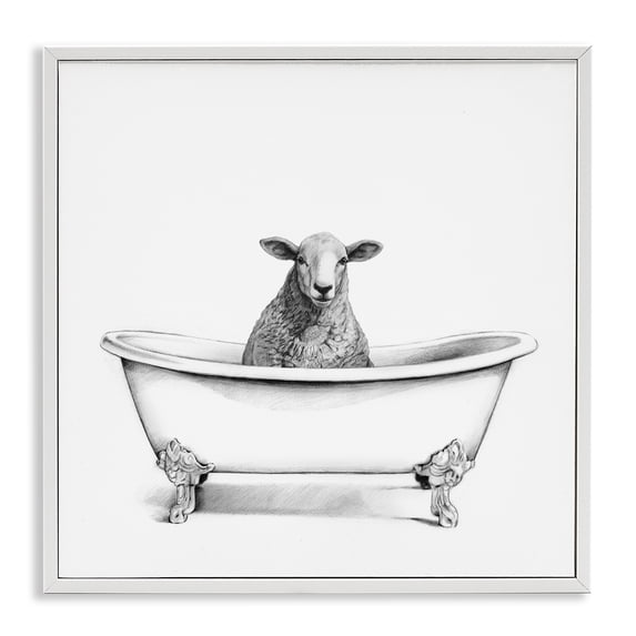 Stupell Industries Cottage Sheep in Bathtub Sketch White Framed Giclee Art, 12 x 12, by Victoria Borges