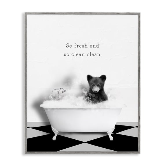 Stupell Industries Cottage So Fresh & Clean Bear Gray Framed Giclee Art, 16 x 20, by Leah Straatsma