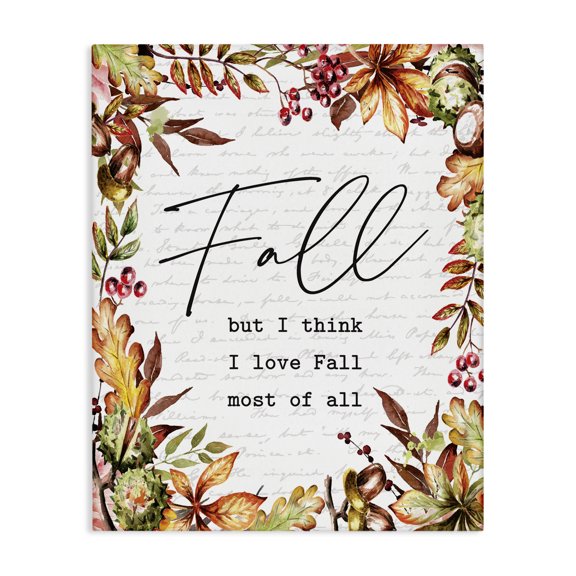Stupell Industries Cottage Stylish Fall Script Phrase Autumnal Foliage Plants Canvas Art, 36 x 48, by Lettered and Lined