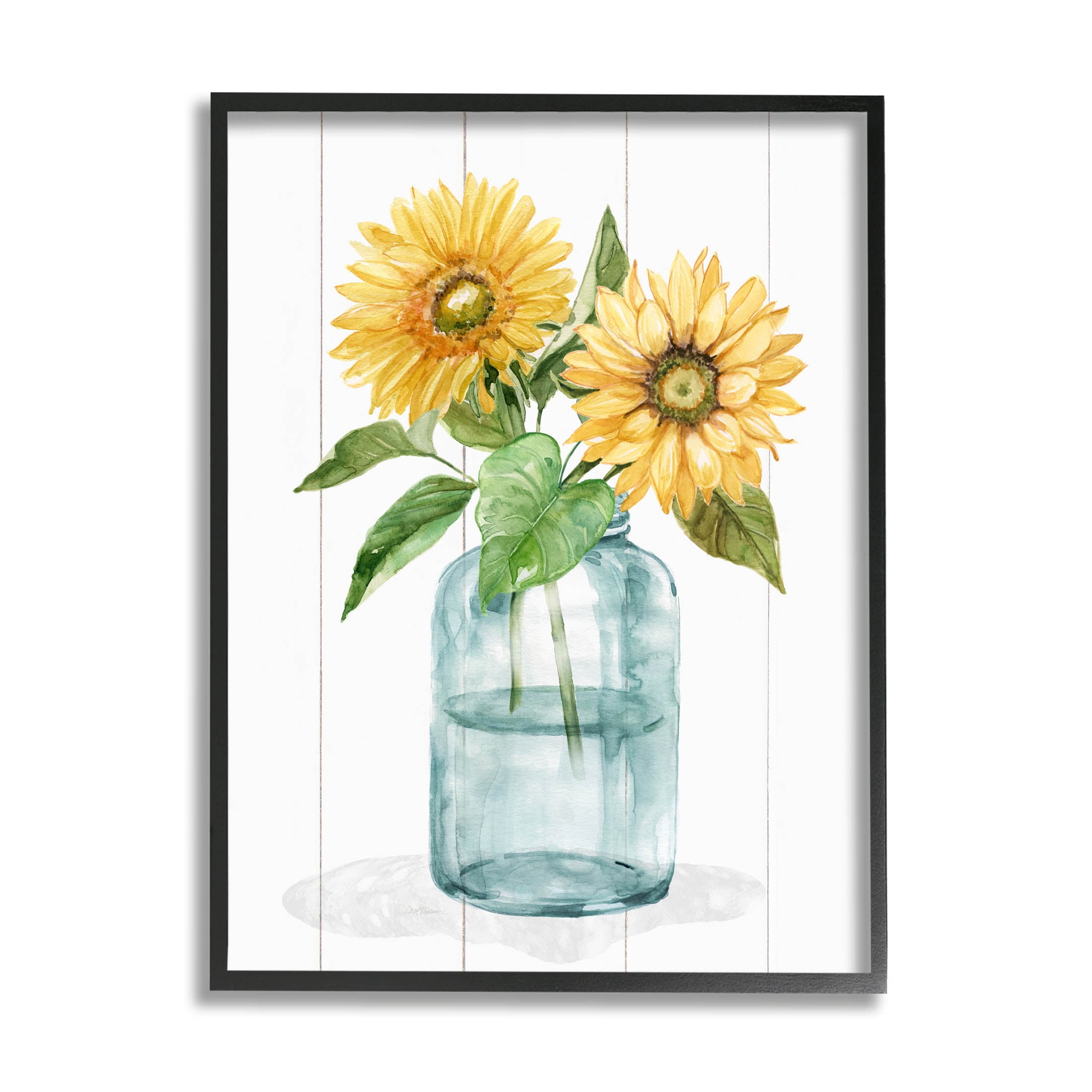 Stupell Industries Cottage Sunflower Blossom Vase Graphic Art Black Framed Art Print Wall Art, Design by Livi Finn