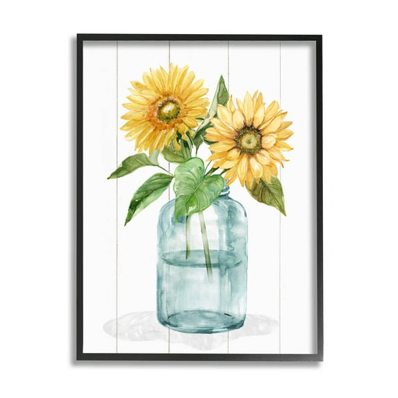 Stupell Industries Cottage Sunflower Blossom Vase Graphic Art Black Framed Art Print Wall Art, Design by Livi Finn
