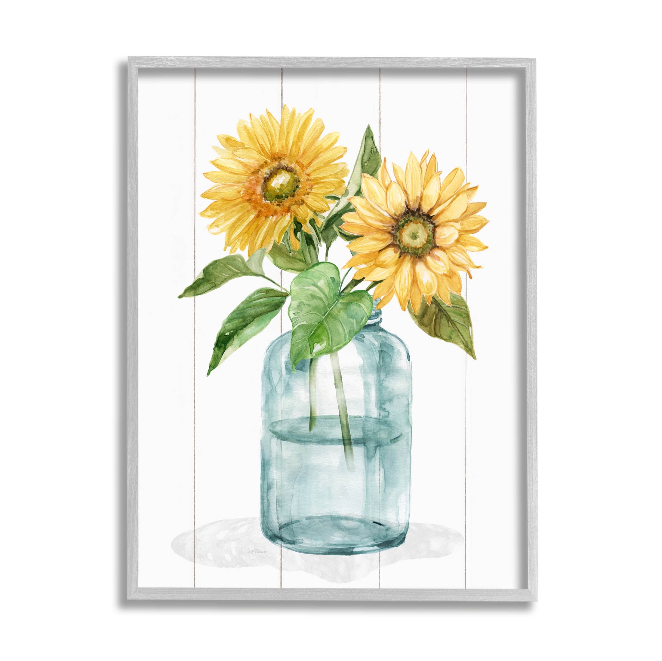 Stupell Industries Cottage Sunflower Blossom Vase Graphic Art Gray Framed Art Print Wall Art, Design by Livi Finn