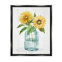 Stupell Industries Cottage Sunflower Blossom Vase Graphic Art Jet Black Floating Framed Canvas Print Wall Art, Design by Livi Finn