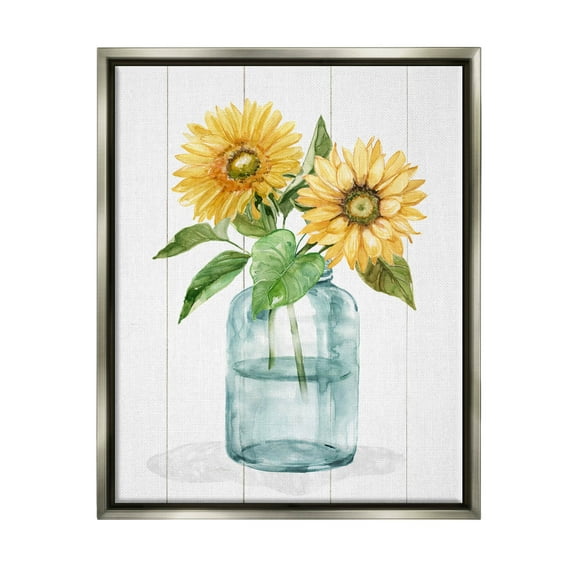 Stupell Industries Cottage Sunflower Blossom Vase Graphic Art Luster Gray Floating Framed Canvas Print Wall Art, Design by Livi Finn