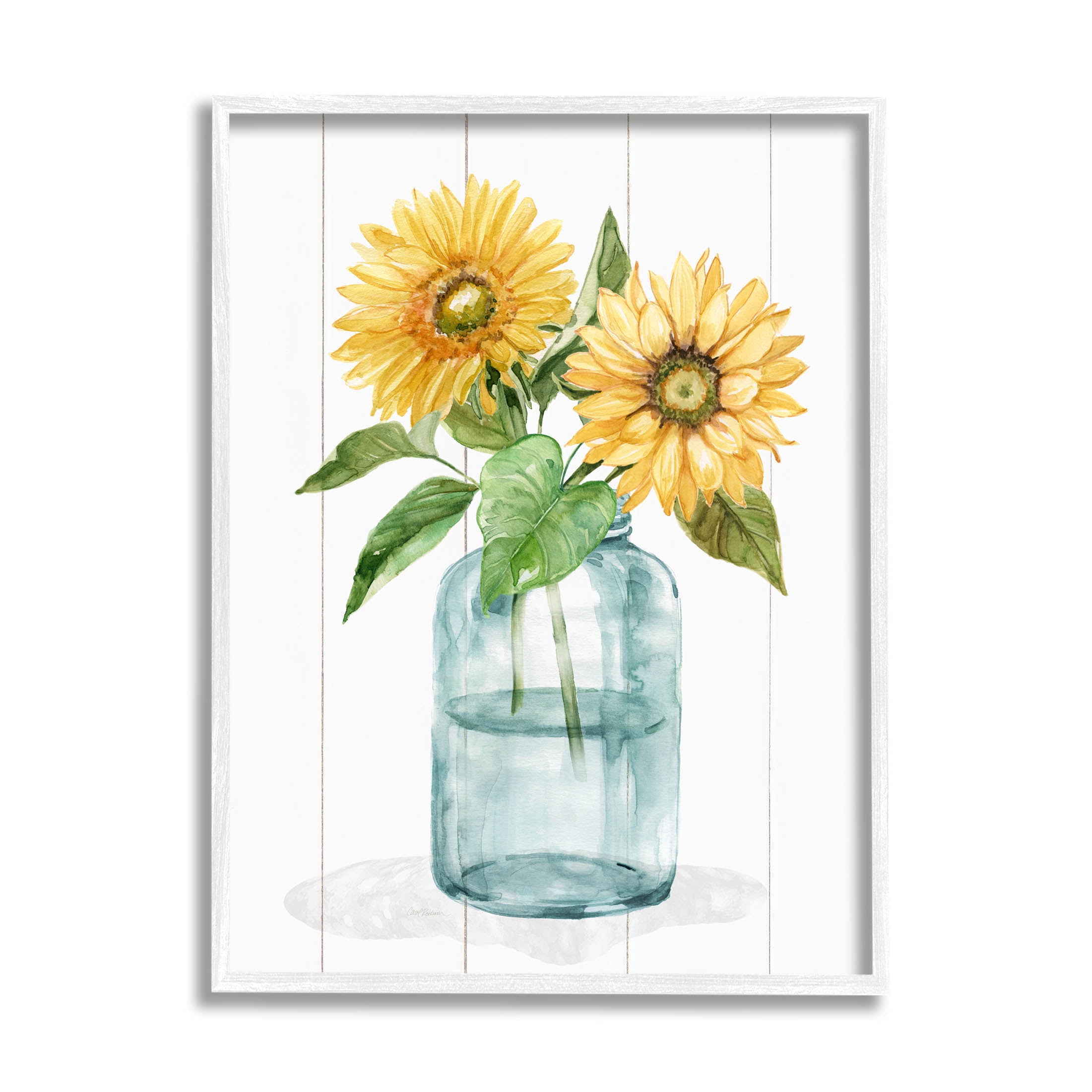 Stupell Industries Cottage Sunflower Blossom Vase Graphic Art White Framed Art Print Wall Art, Design by Livi Finn