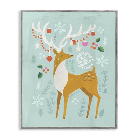Stupell Industries Cottage Tis The Season Reindeer Gray Framed Giclee Art, 16 x 20, by Irene Chan