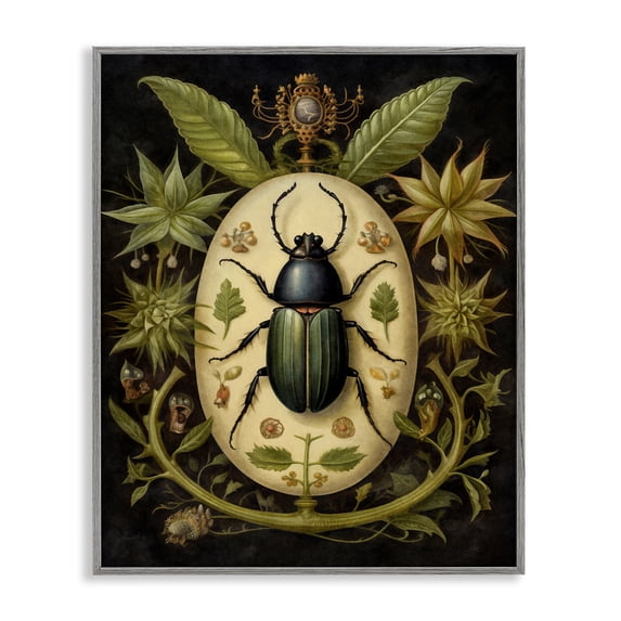 Stupell Industries Cottage Vintage Beetle & Botanicals Gray Framed Giclee Art, 24 x 30, by The Dutch Lady