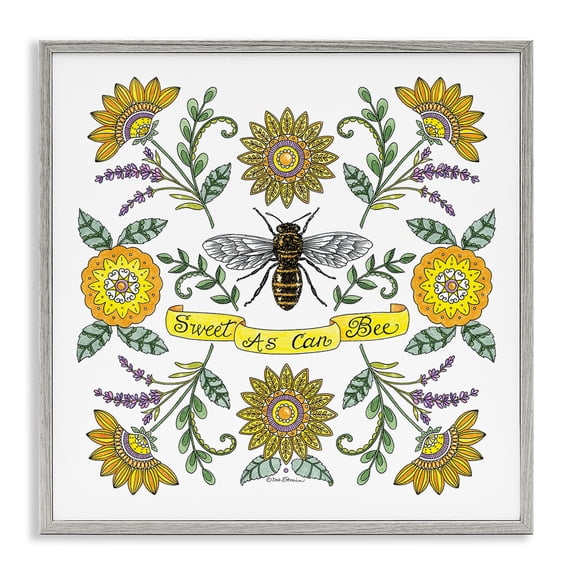 Stupell Industries Cottage Vintage Sweet As Can Bee Gray Framed Giclee Art, 24 x 24, by Deb Strain