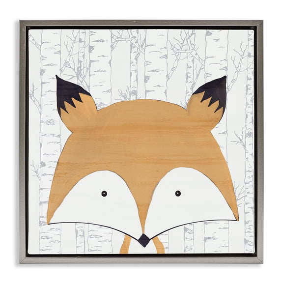 Stupell Industries Cottage Whimsical Fox on Birch Gray Floating Frame Canvas Art, 25 x 25, by Kim Allen