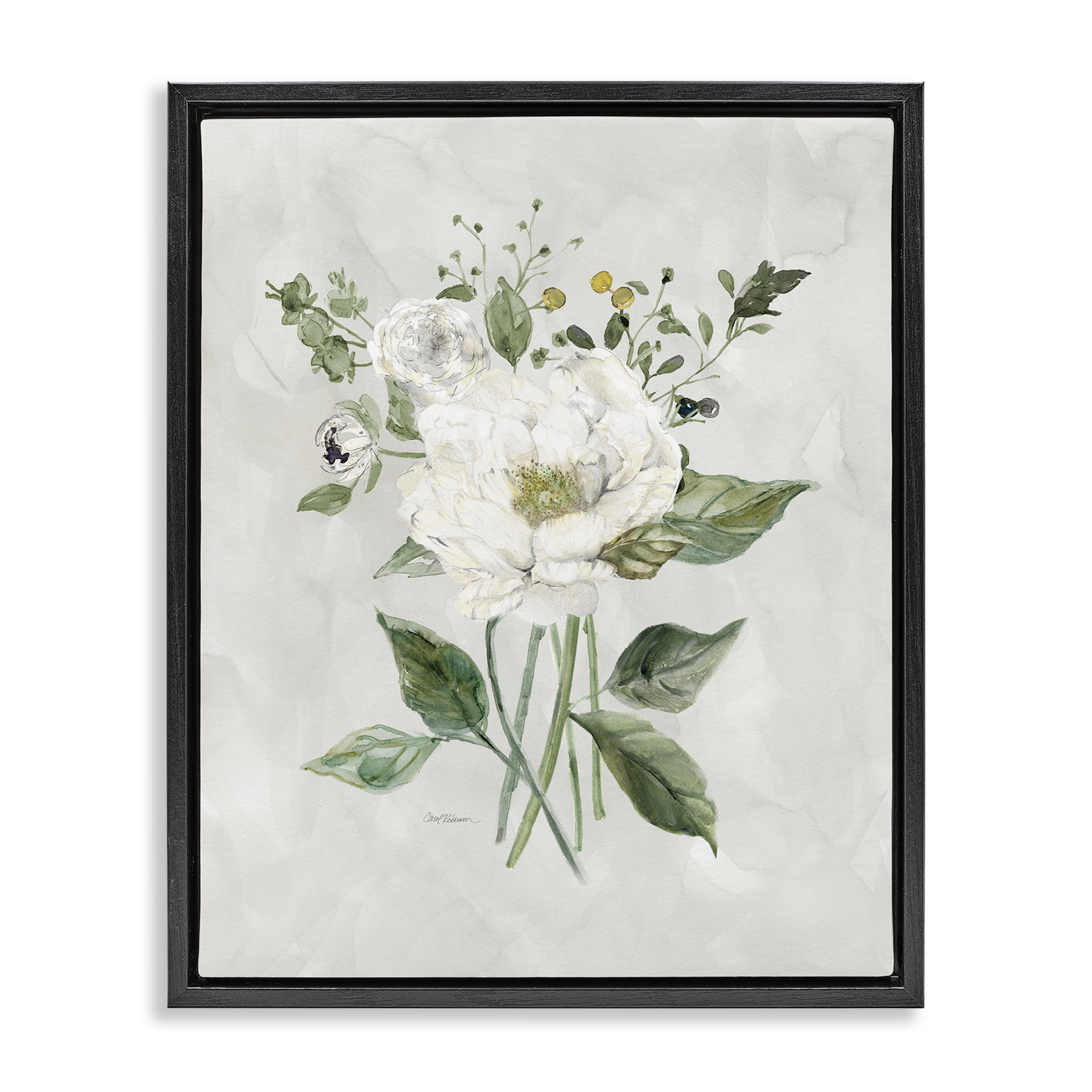 Stupell Industries Cottage White Flowers Plants & Flowers Painting Black Floater Framed Canvas Art Print Wall Art, 17 x 21