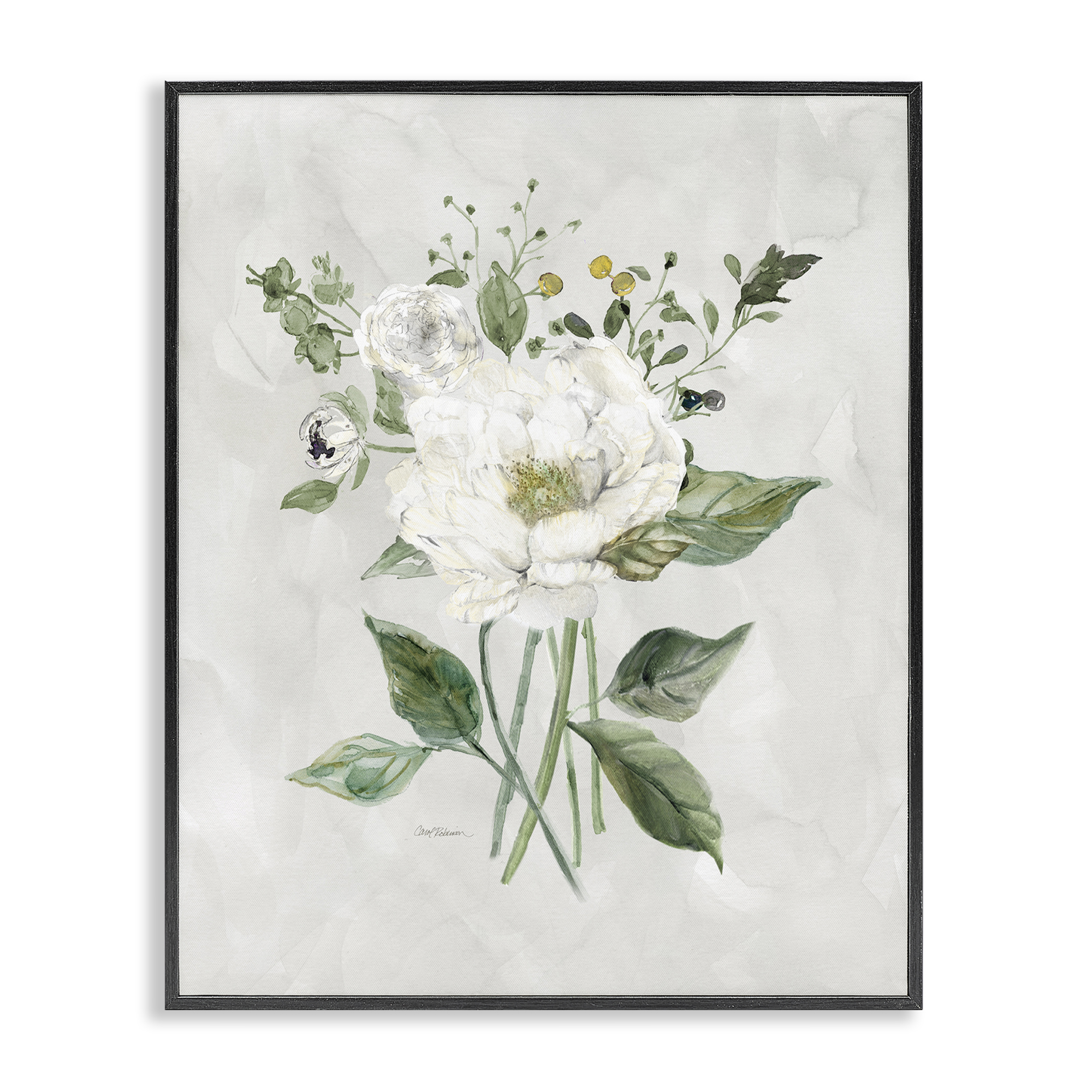Stupell Industries Cottage White Flowers Plants & Flowers Painting Black Framed Art Print Wall Art, 16 x 20