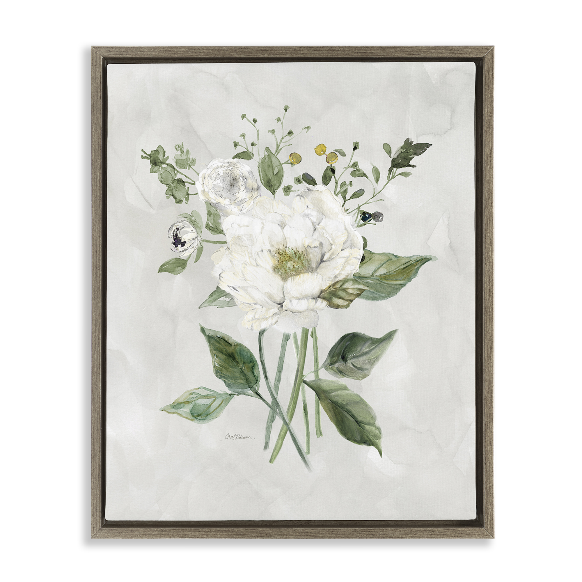 Stupell Industries Cottage White Flowers Plants & Flowers Painting Brown Floater Framed Canvas Art Print Wall Art, 17 x 21
