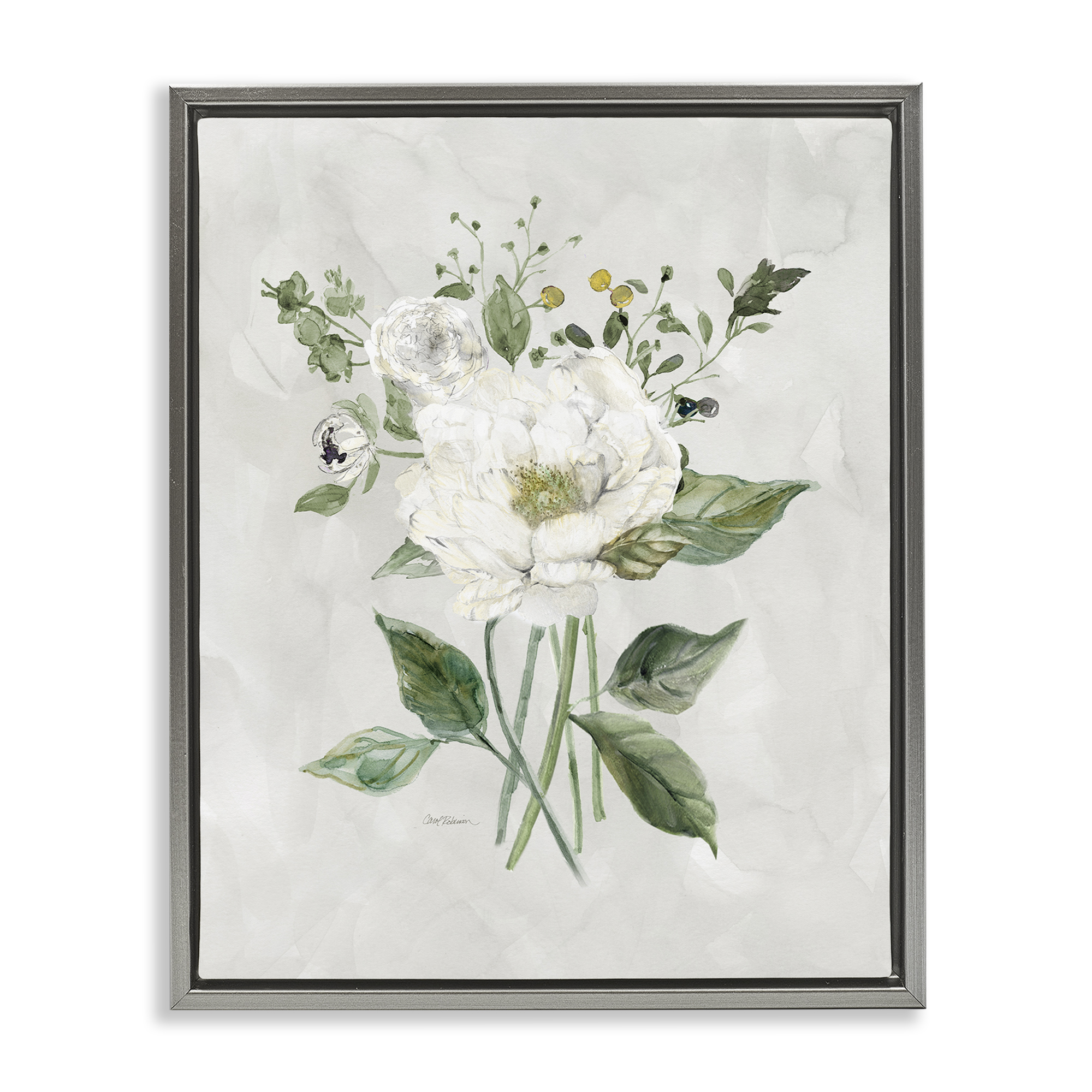 Stupell Industries Cottage White Flowers Plants & Flowers Painting Gray Floater Framed Canvas Art Print Wall Art, 17 x 21