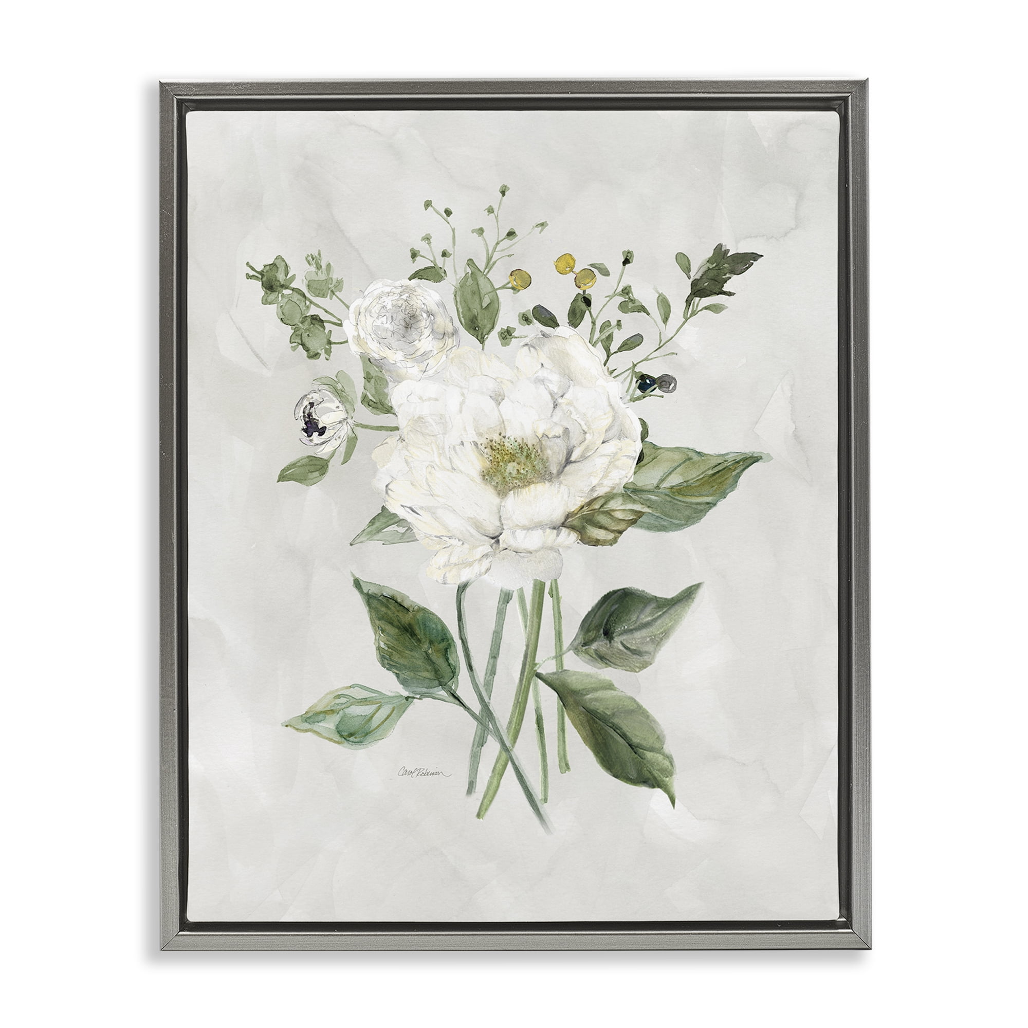 Stupell Industries Cottage White Flowers Plants & Flowers Painting Gray Floater Framed Canvas Art Print Wall Art, 25 x 31