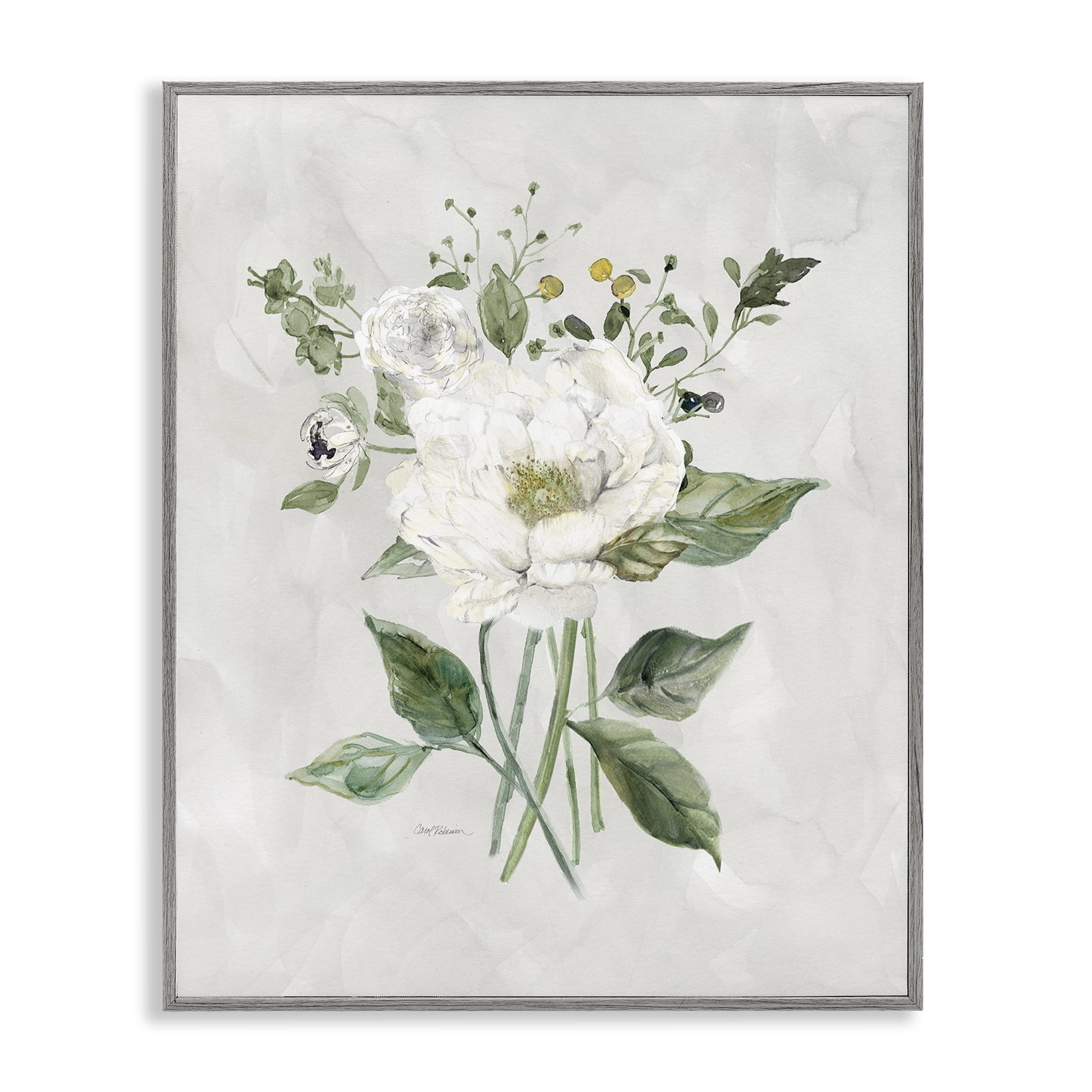 Stupell Industries Cottage White Flowers Plants & Flowers Painting Gray Framed Art Print Wall Art, 11 x 14