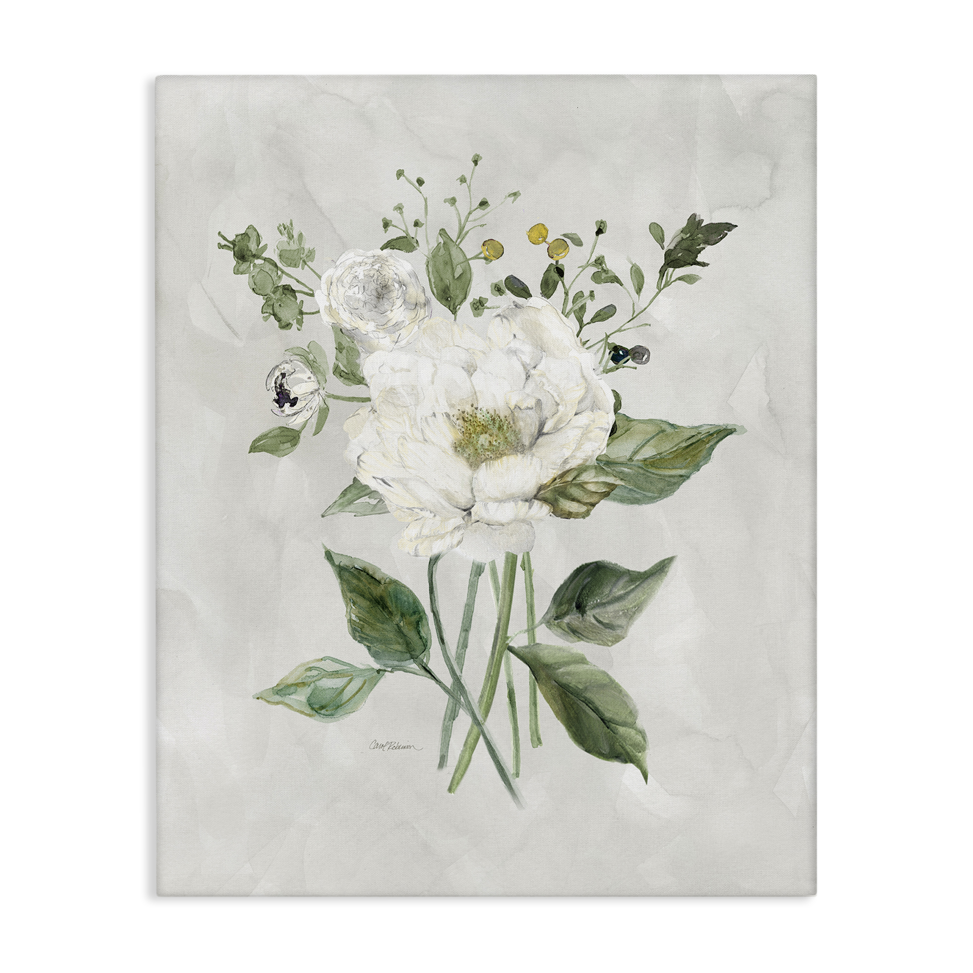 Stupell Industries Cottage White Flowers Plants & Flowers Painting Wrapped Canvas Art Print Wall Art, 16 x 20