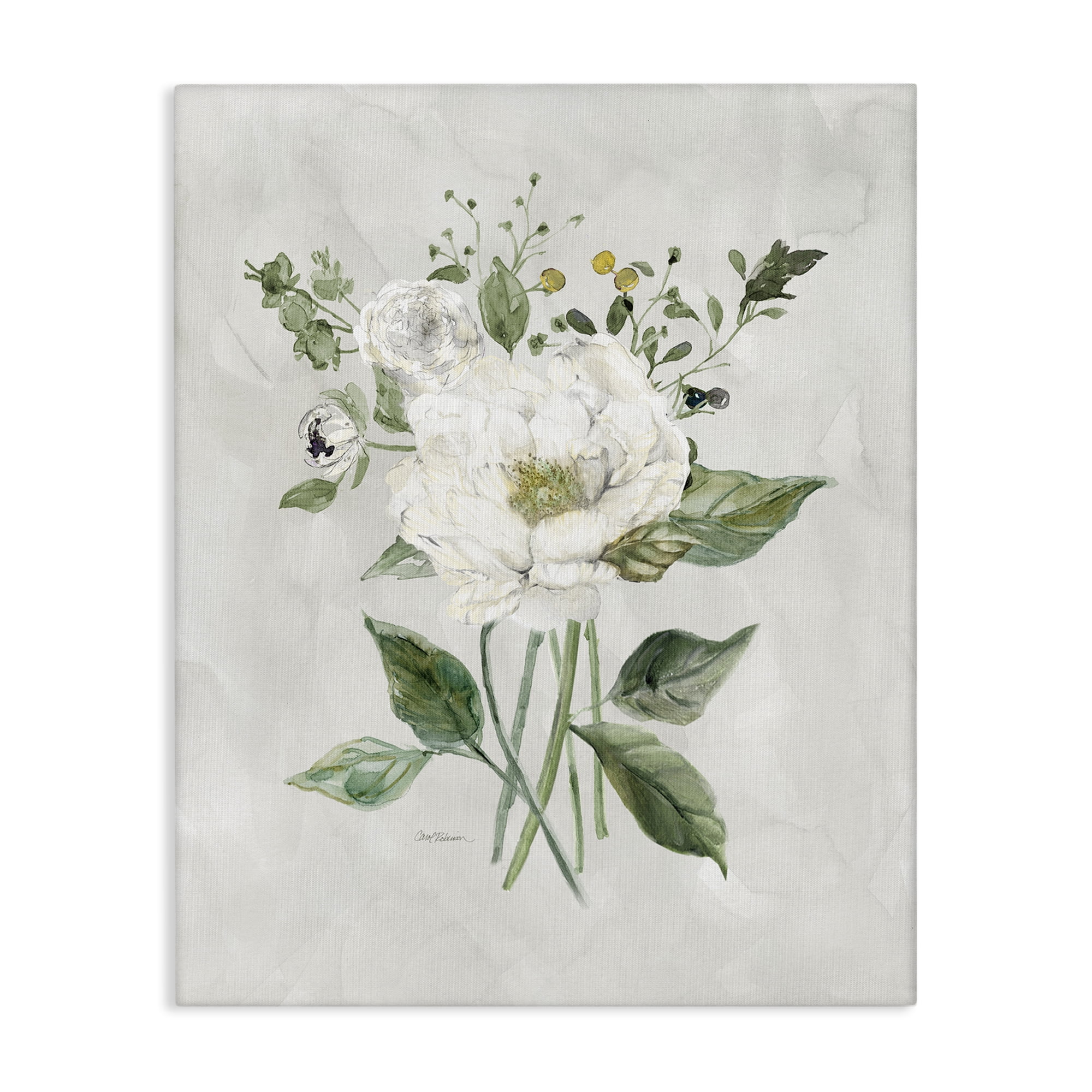 Stupell Industries Cottage White Flowers Plants & Flowers Painting Wrapped Canvas Art Print Wall Art, 36 x 48