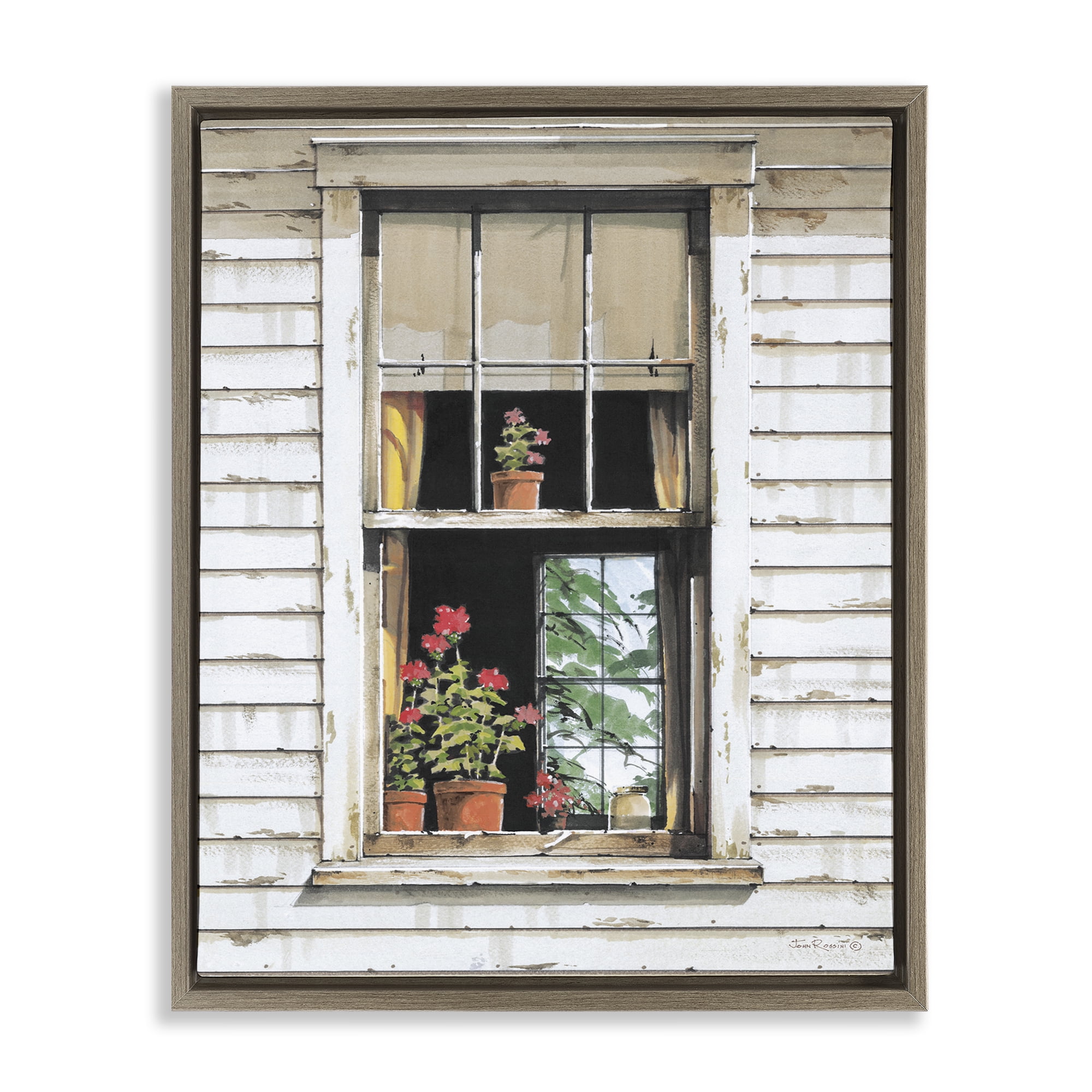 Stupell Industries Cottage Window View Buildings & Architecture Painting Brown Floater Framed Canvas Art Print Wall Art, 17 x 21