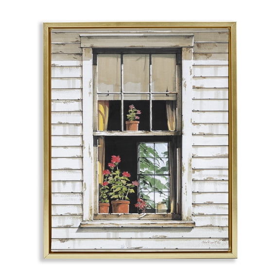 Stupell Industries Cottage Window View Buildings & Architecture Painting Gold Floater Framed Canvas Art Print Wall Art, 17 x 21