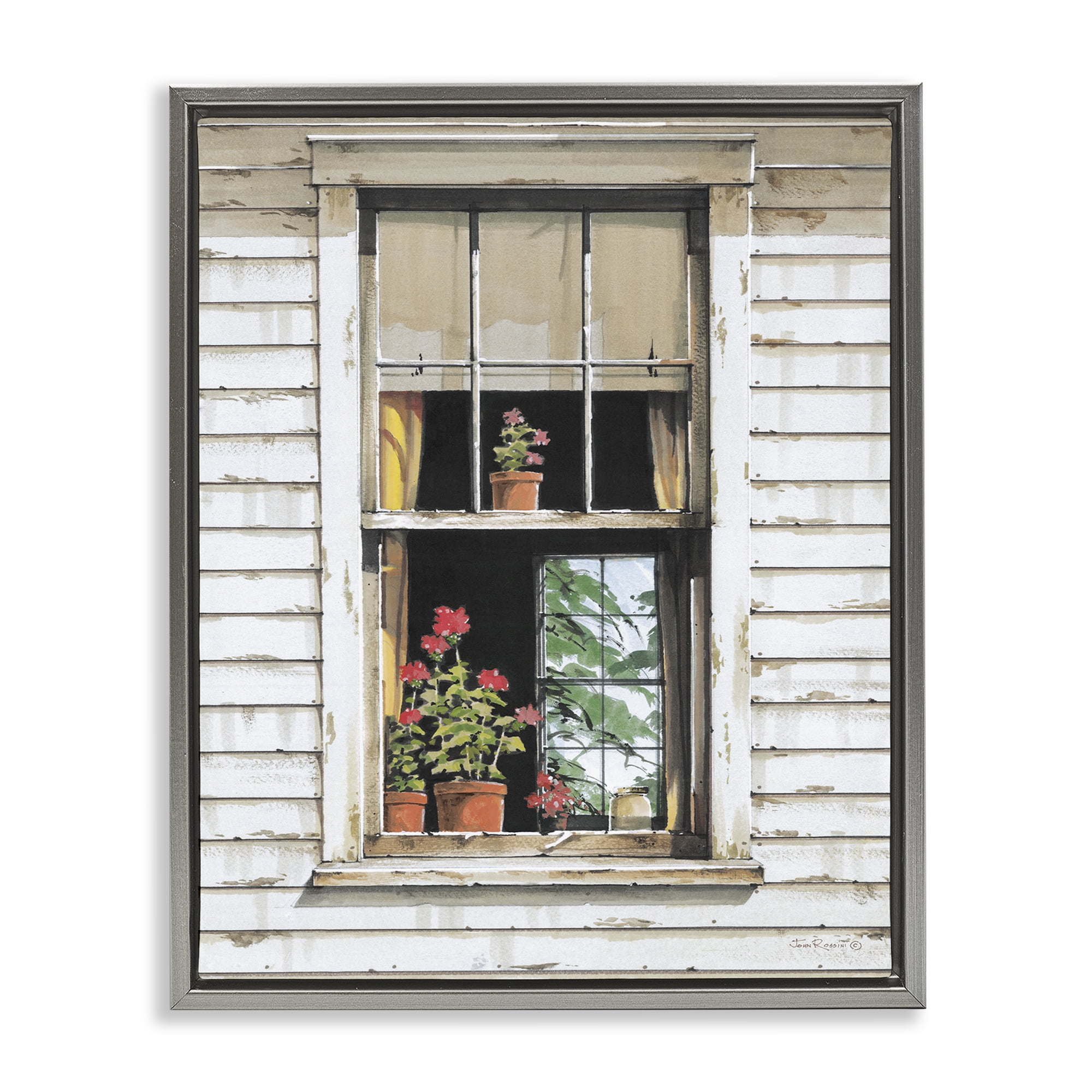 Stupell Industries Cottage Window View Buildings & Architecture Painting Gray Floater Framed Canvas Art Print Wall Art, 17 x 21