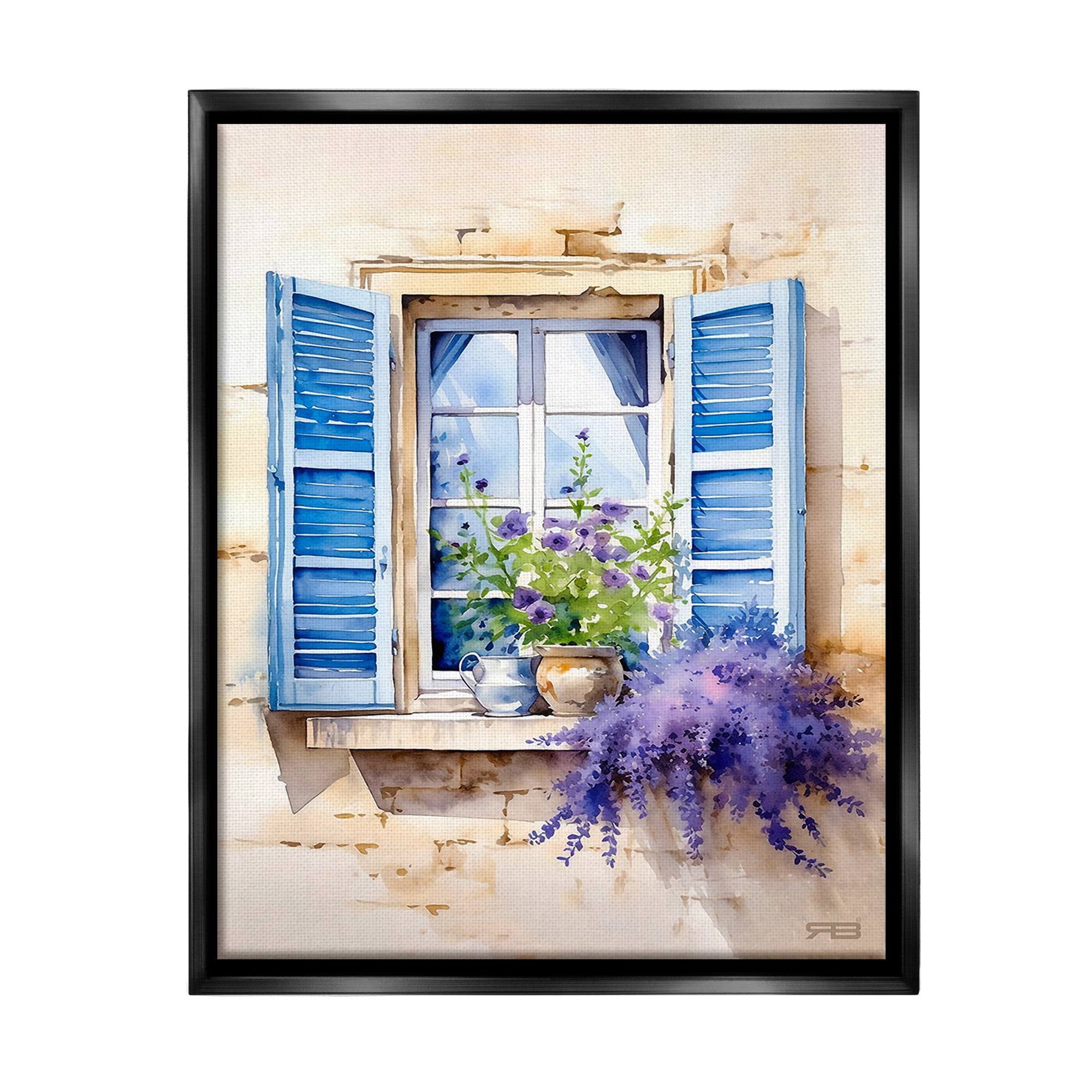 Stupell Industries Cottage Windowsill Bouquet Botanical & Floral Painting Black Floater Framed Canvas Art Print Wall Art, 25 x 31
