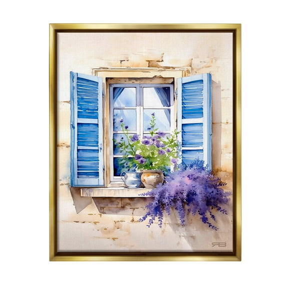 Stupell Industries Cottage Windowsill Bouquet Botanical & Floral Painting Gold Floater Framed Canvas Art Print Wall Art, 17 x 21