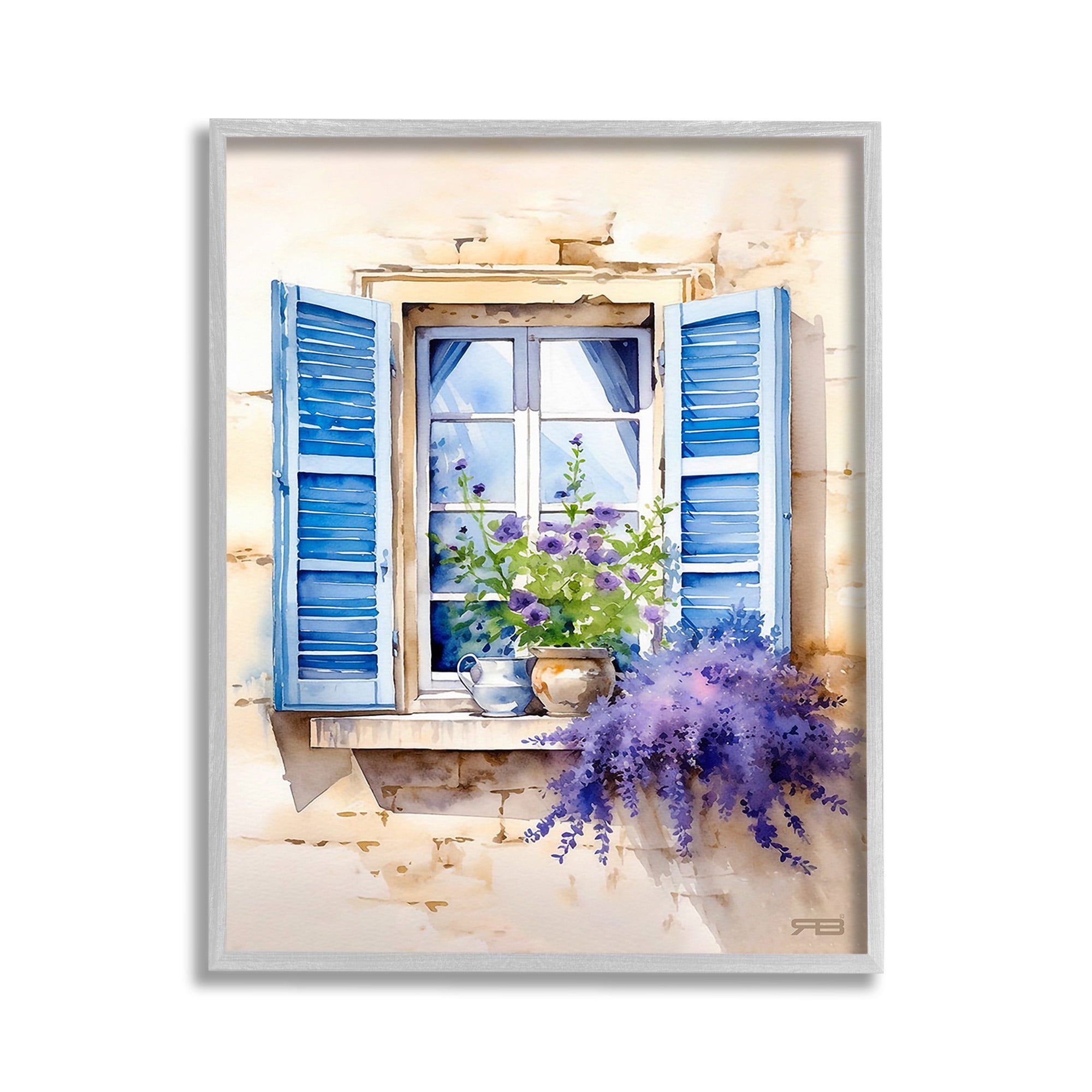 11 x 14 Blue and Purple Floral Canvas Print with Gray Frame