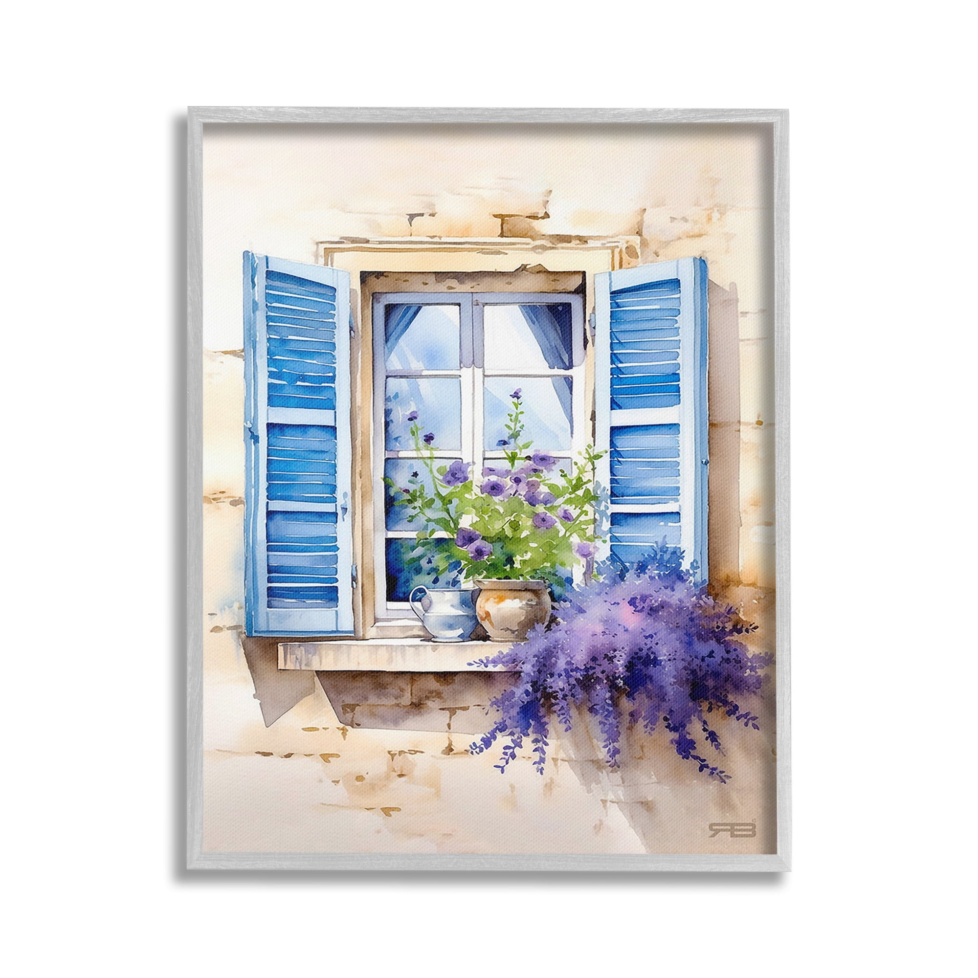 Stupell Industries Cottage Windowsill Bouquet Botanical & Floral Painting Gray Framed Art Print Wall Art, 16 x 20