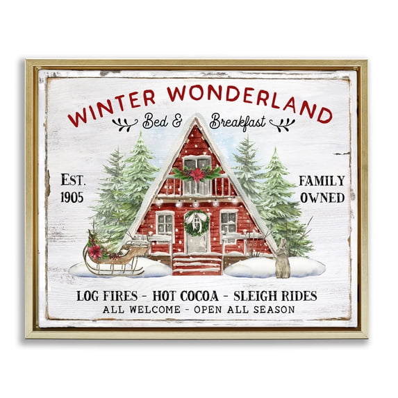 Stupell Industries Cottage Wonderland Christmas Cabin Gold Floating Frame Canvas Art, 31 x 25, by Creatif Belle
