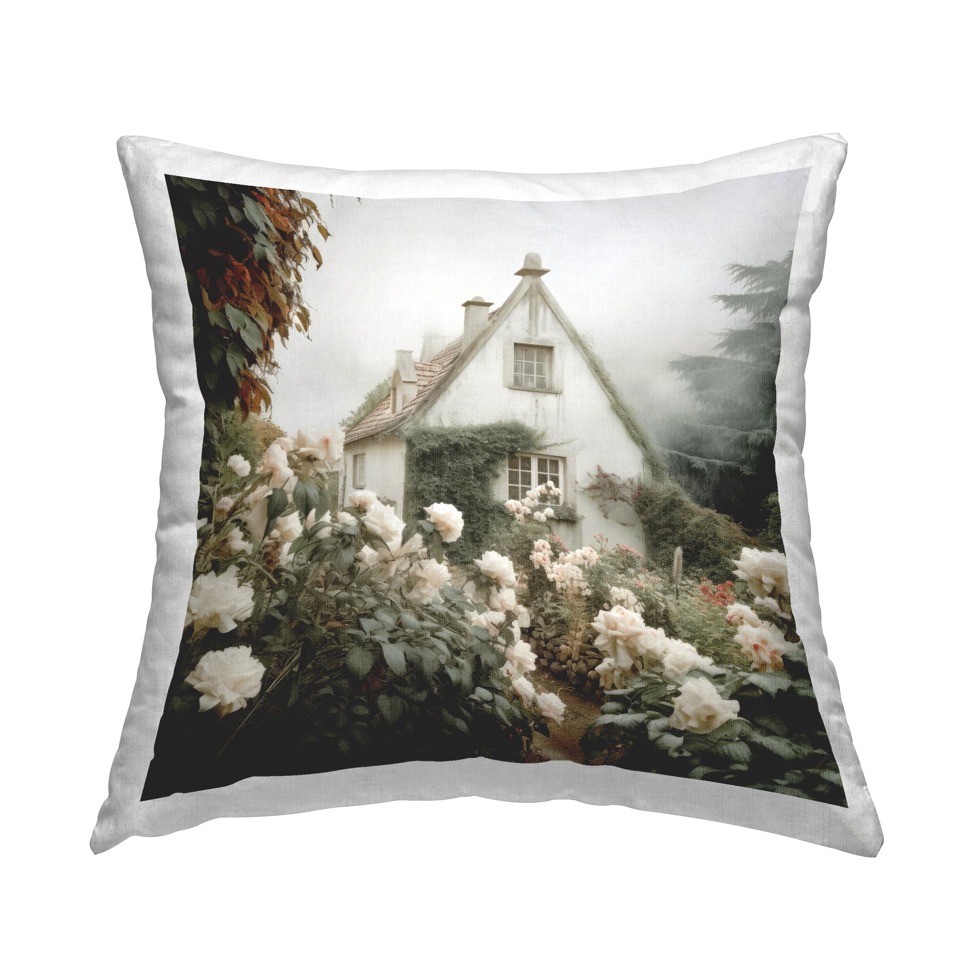 Stupell Industries Cottage in Foggy Garden Decorative Printed Throw Pillow, 18 x 18