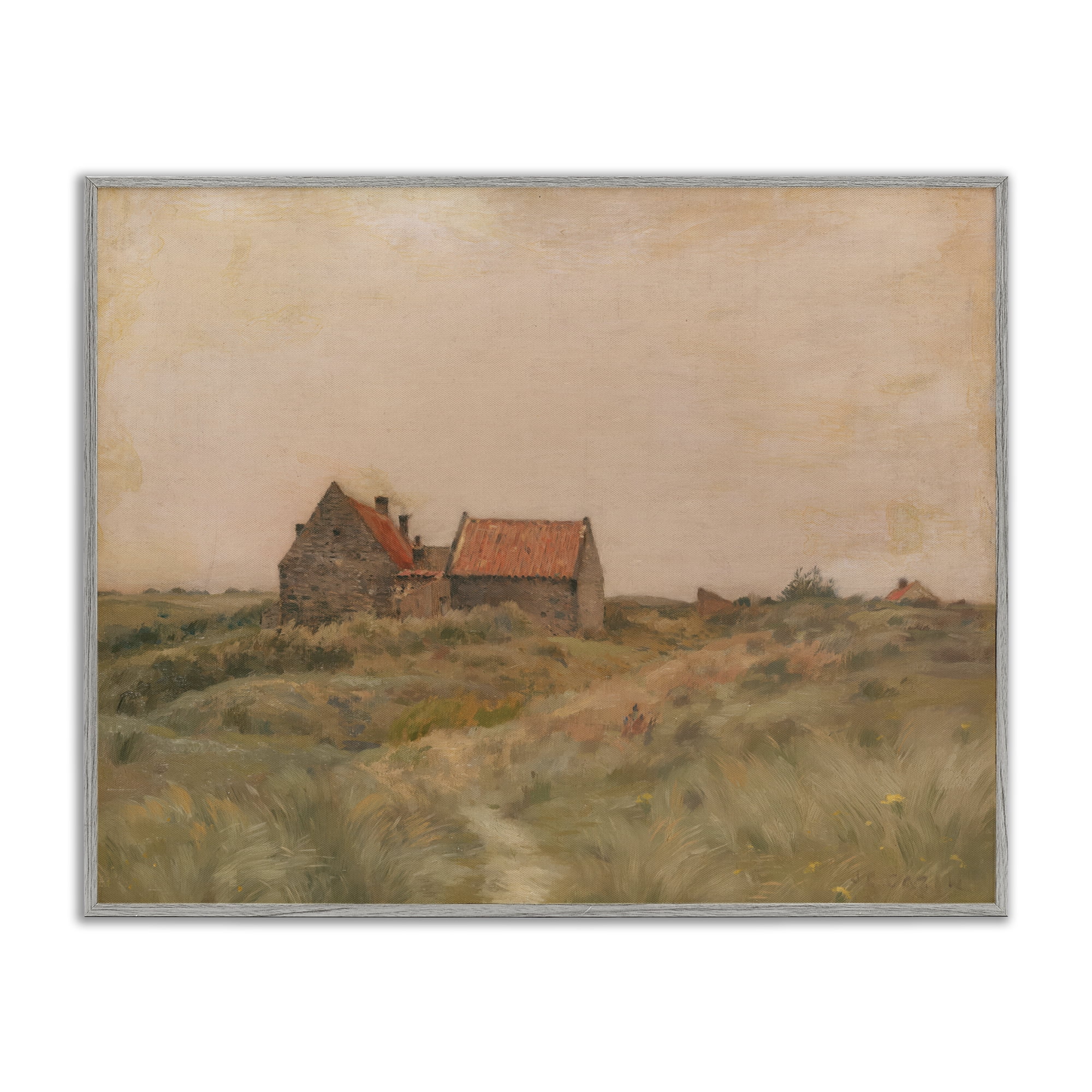 Stupell Industries Cottage on October Day Landscape & Nature Painting Gray Framed Art Print Wall Art, 14 x 11