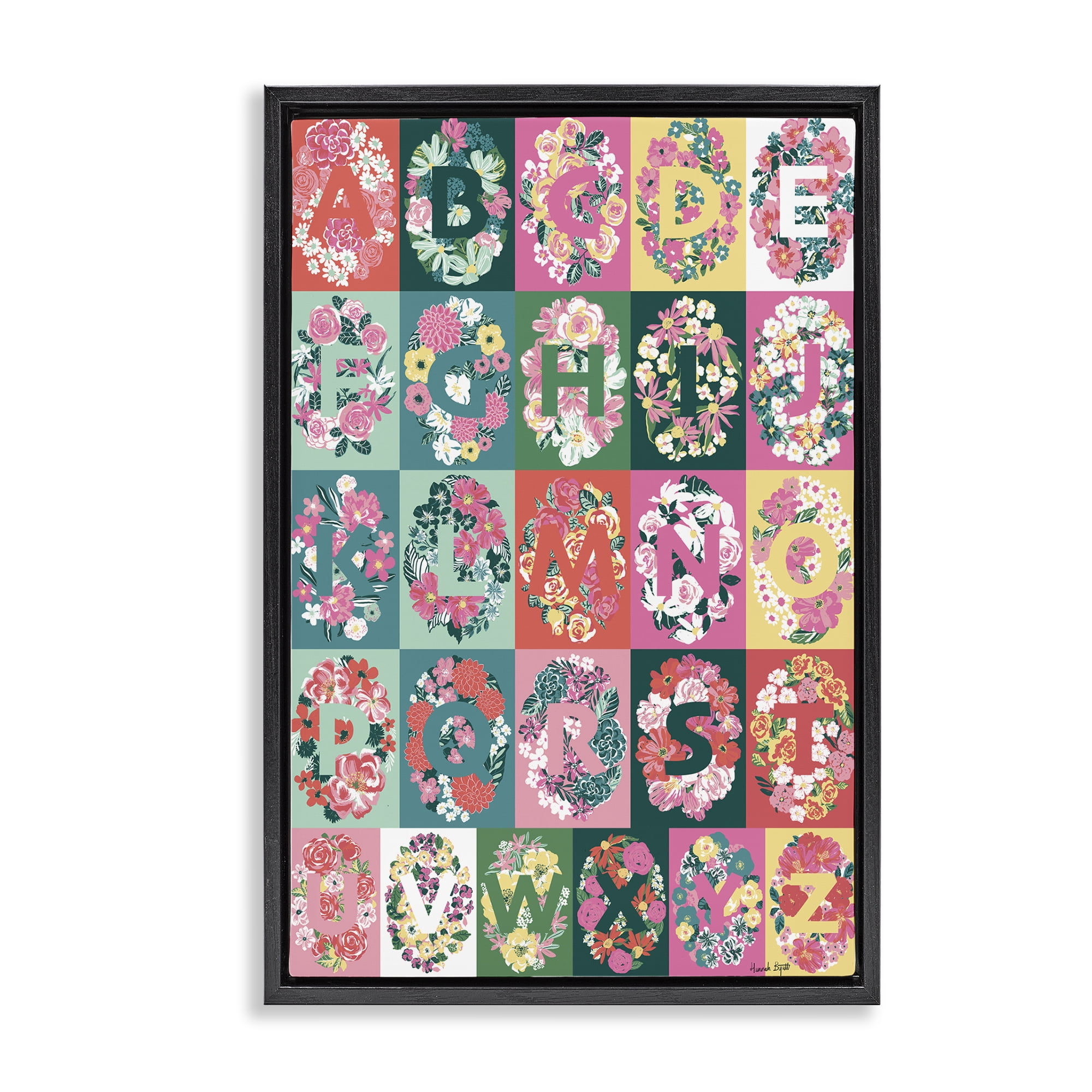 Stupell Industries Cottagecore Blooms Alphabet Plants & Flowers Painting Black Floater Framed Canvas Art Print Wall Art, 17 x 25