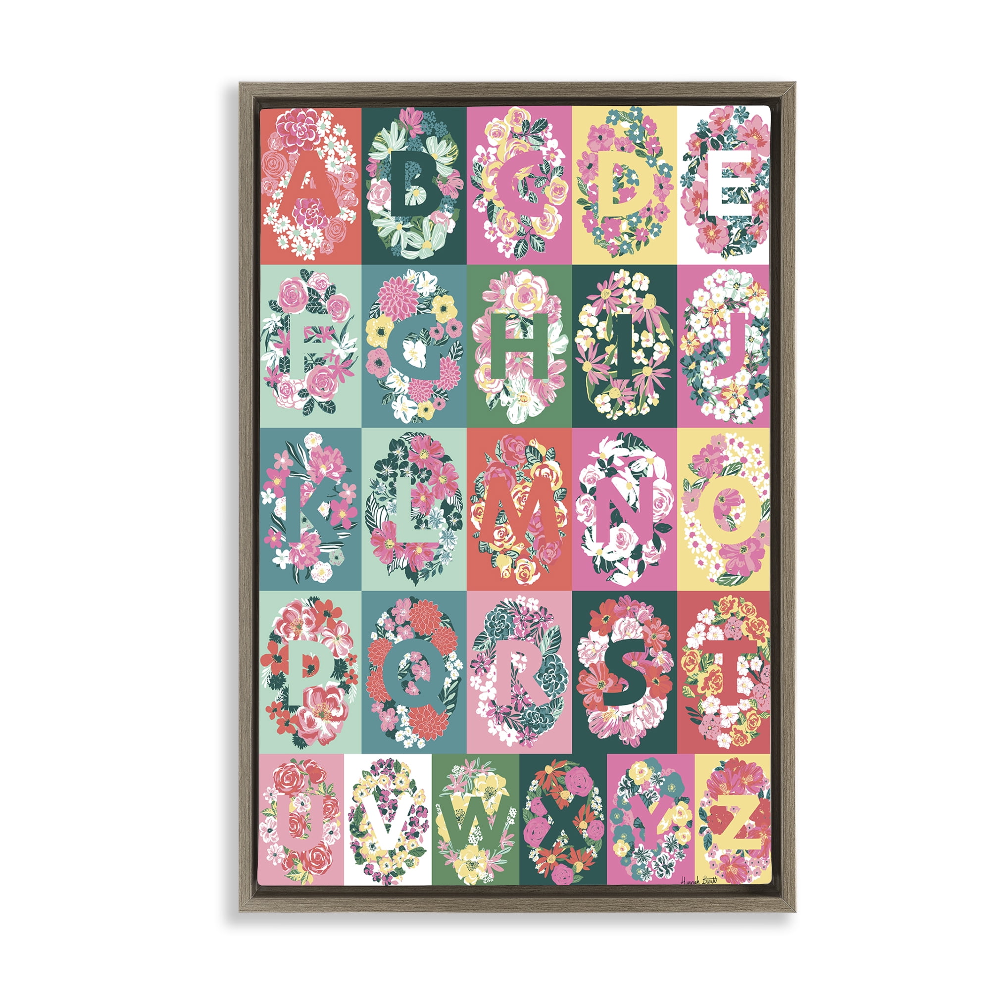 Stupell Industries Cottagecore Blooms Alphabet Plants & Flowers Painting Brown Floater Framed Canvas Art Print Wall Art, 17 x 25
