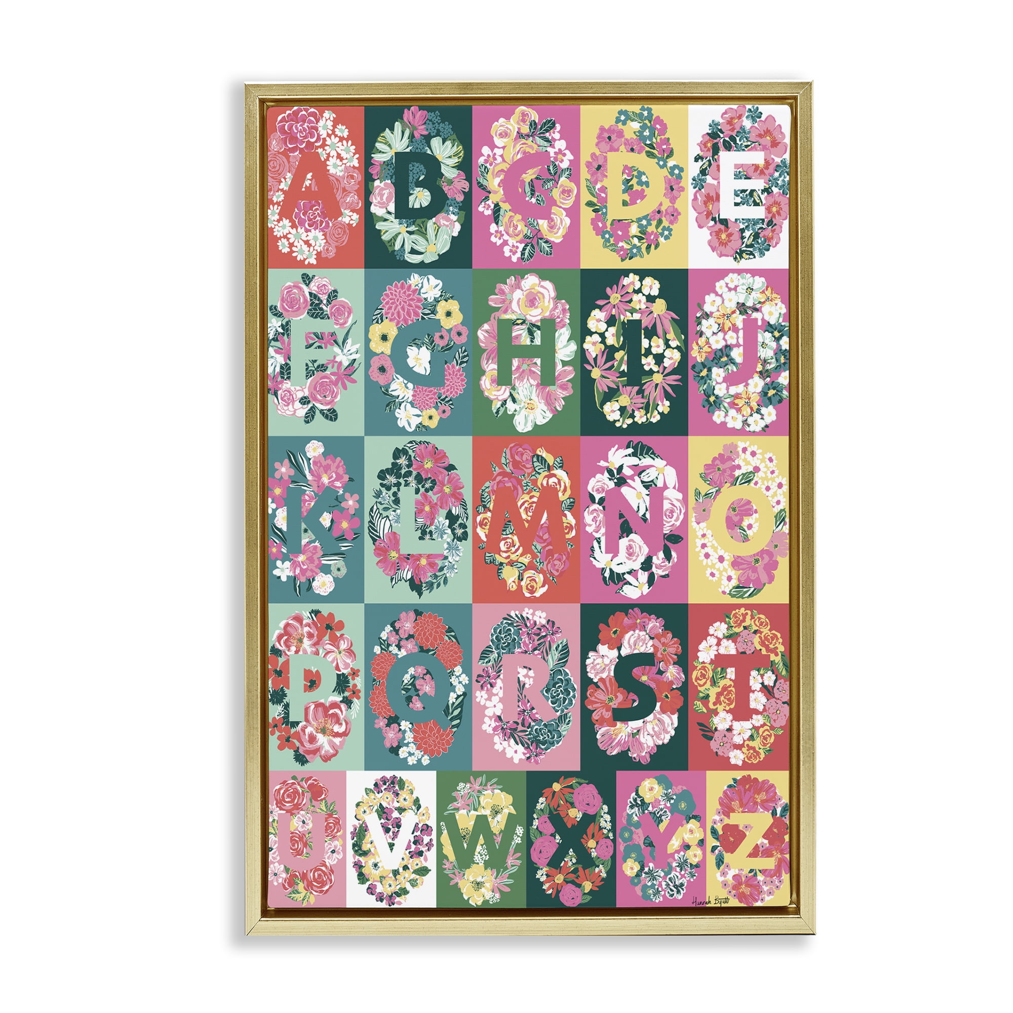 Stupell Industries Cottagecore Blooms Alphabet Plants & Flowers Painting Gold Floater Framed Canvas Art Print Wall Art, 21 x 31