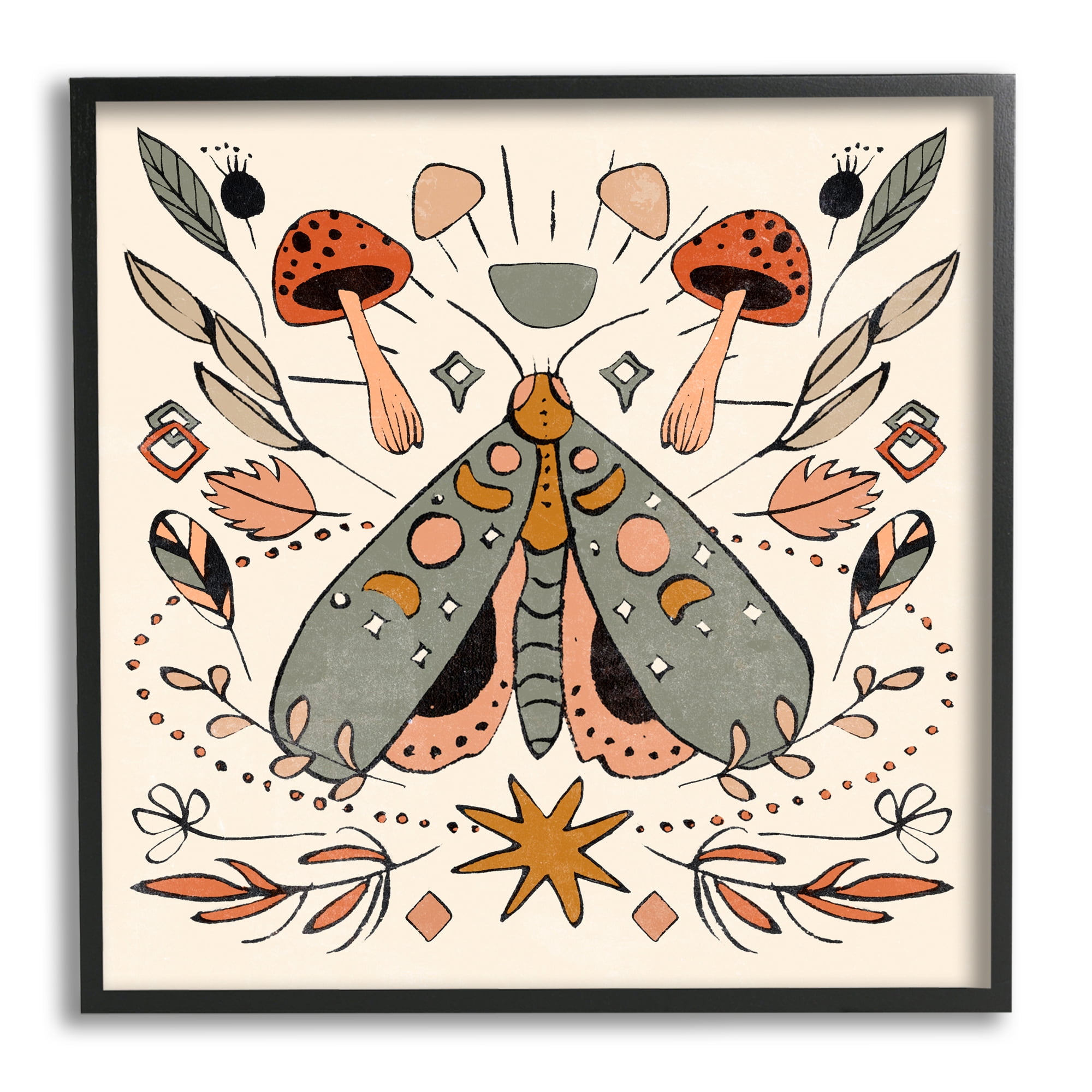 Stupell Industries Cottagecore Botanicals Pattern Animals & Insects Painting Black Framed Art Print Wall Art, 24 x 24