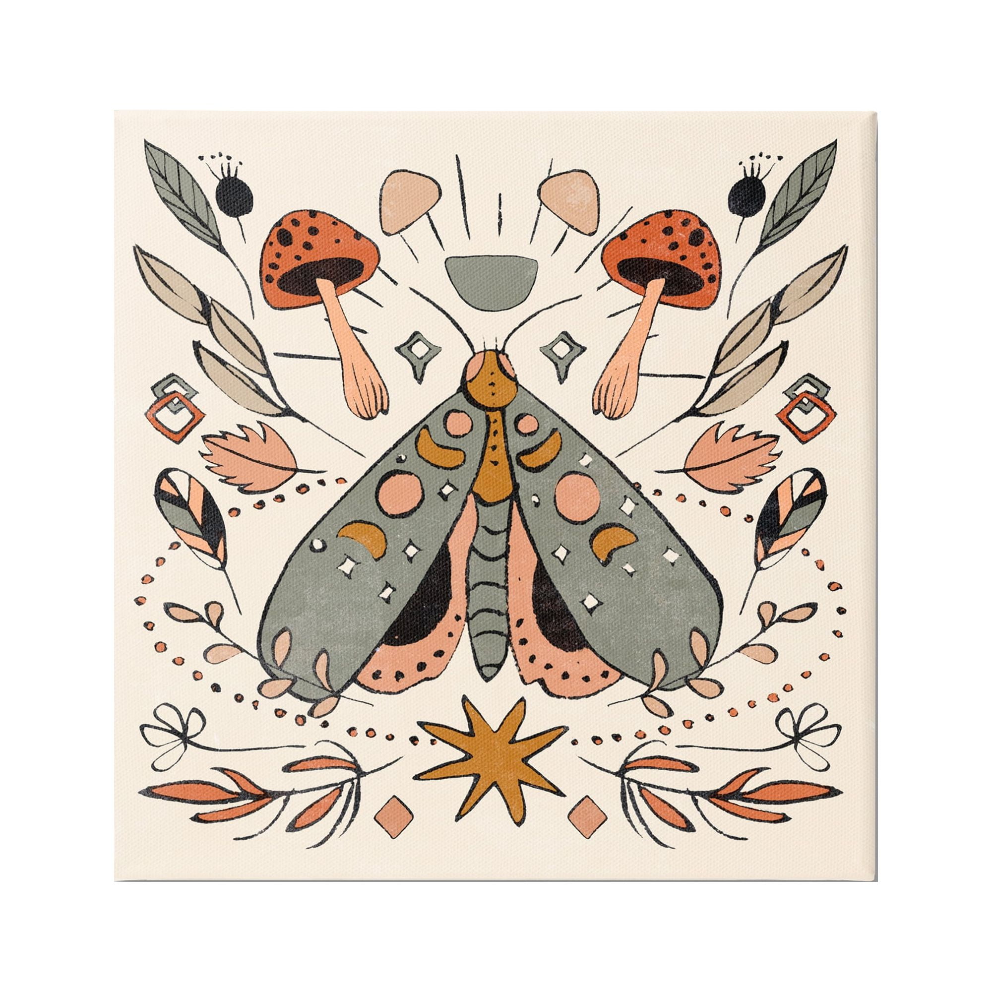 Cottagecore Botanicals Pattern Animals & Insects Canvas Wall Art, 17 x 17