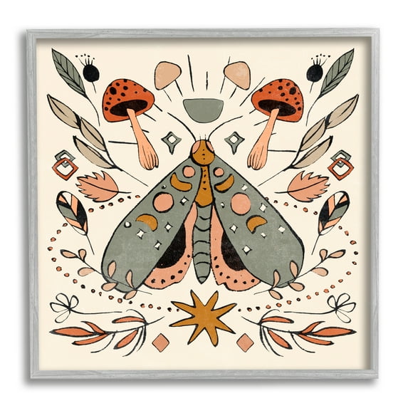 Stupell Industries Cottagecore Botanicals Pattern Animals & Insects Painting Gray Framed Art Print Wall Art, 17 x 17