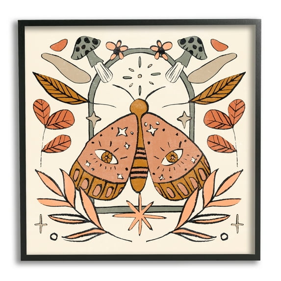 Stupell Industries Cottagecore Moth & Mushrooms Animals & Insects Painting Black Framed Art Print Wall Art, 12 x 12