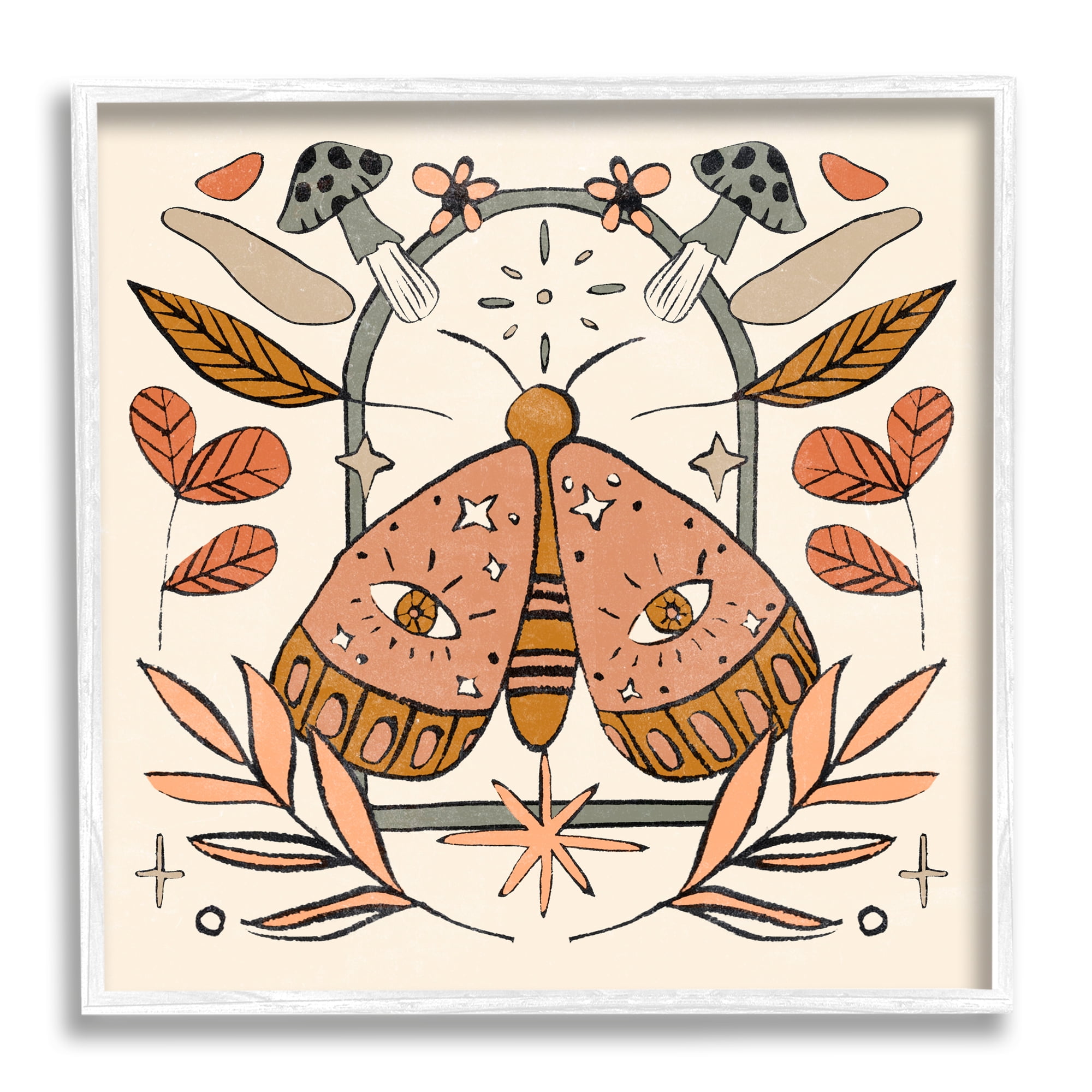 Stupell Industries Cottagecore Moth & Mushrooms Animals & Insects Painting White Framed Art Print Wall Art, 12 x 12