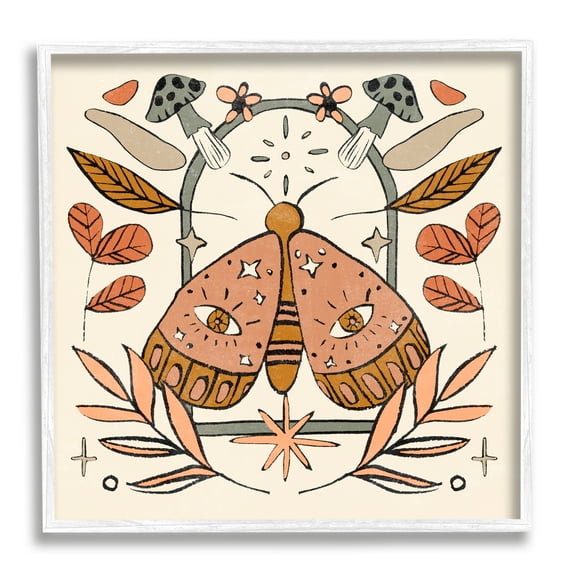 Stupell Industries Cottagecore Moth & Mushrooms Animals & Insects Painting White Framed Art Print Wall Art, 12 x 12