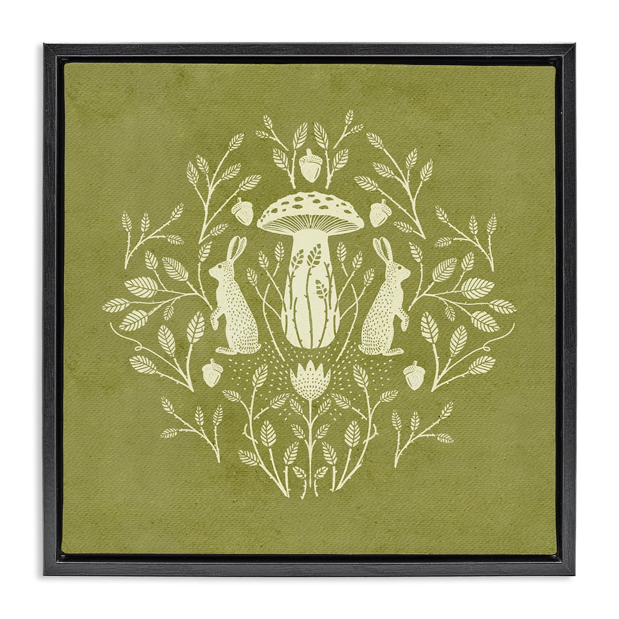 Stupell Industries Cottagecore Mushroom & Rabbits Plants & Flowers Painting Black Floater Framed Canvas Art Print Wall Art, 18 x 18
